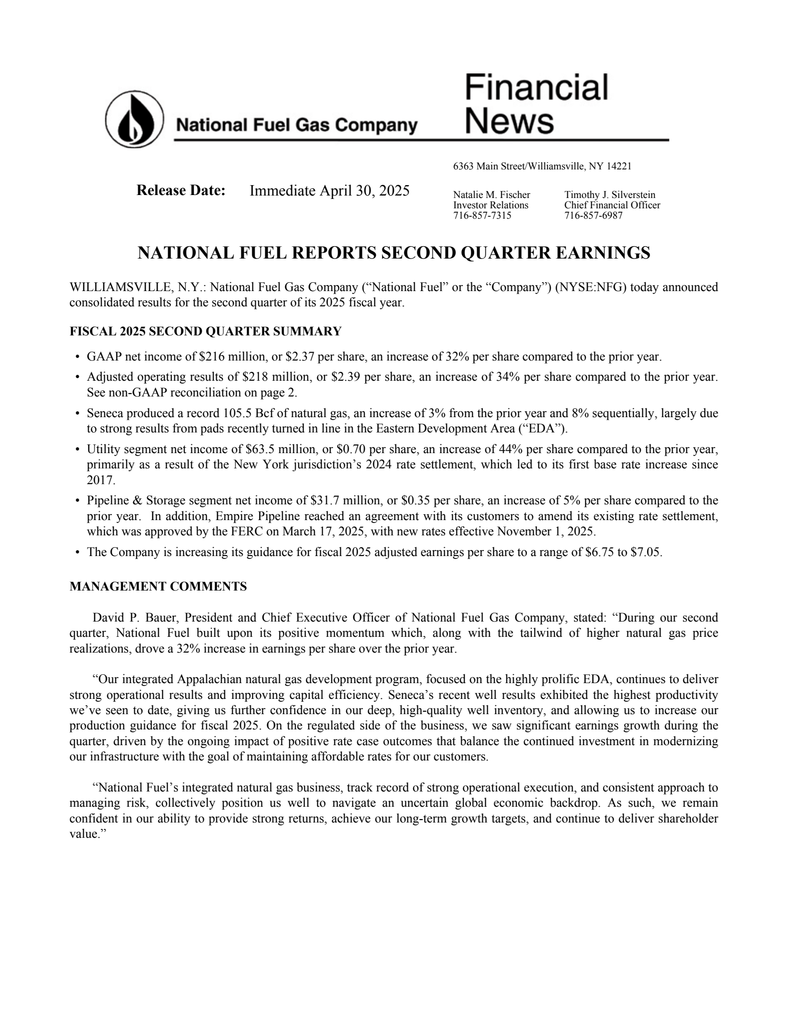 National Fuel Gas' Q2 2025 Press Release