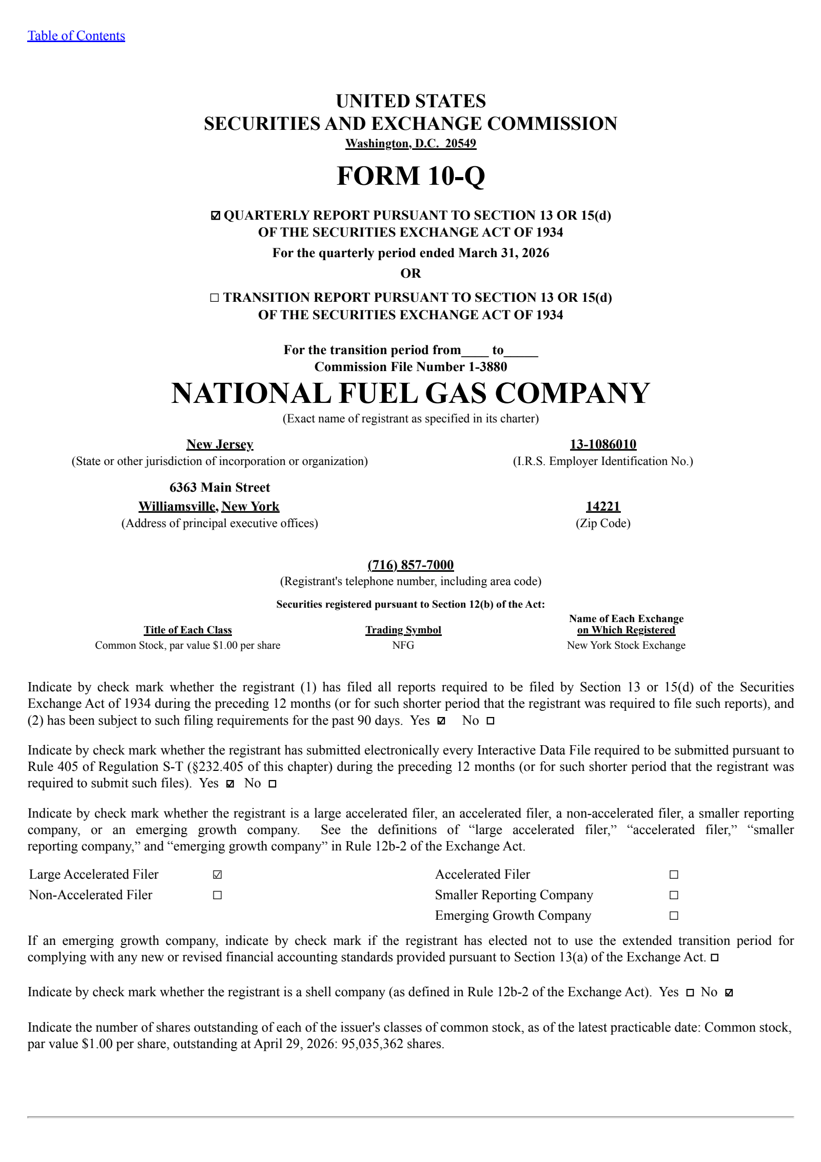 National Fuel Gas' Q2 2026 Quarterly report