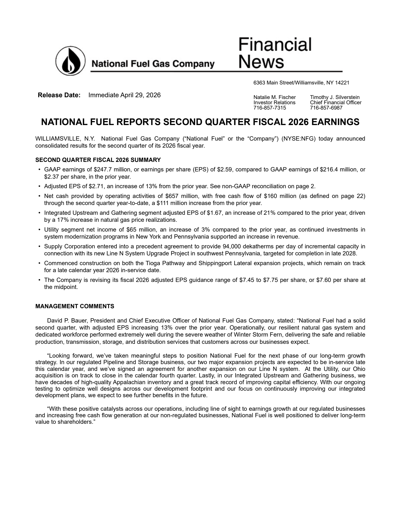 National Fuel Gas' Q2 2026 Press Release