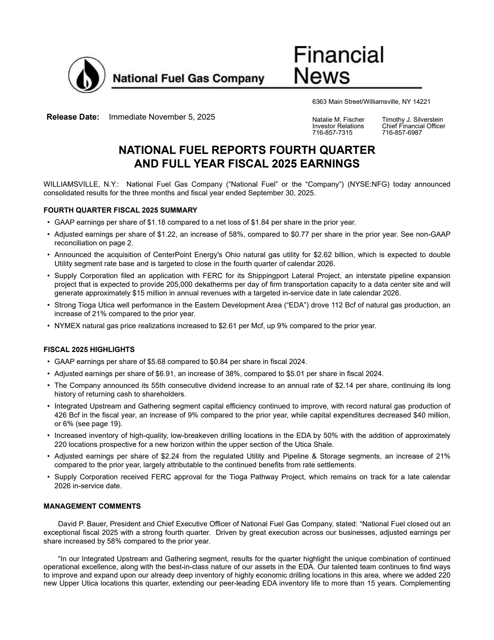 National Fuel Gas' Q4 2025 Earnings Release