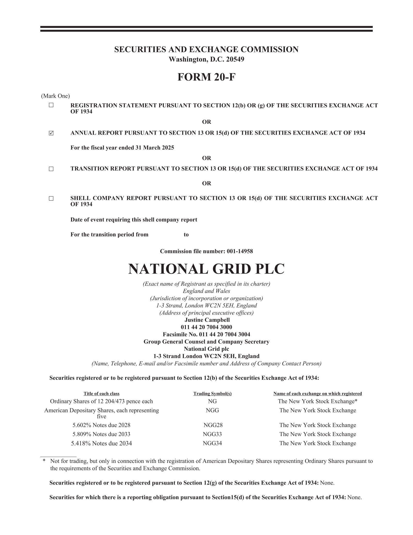 National Grid Transco's H2 2025 Annual Report