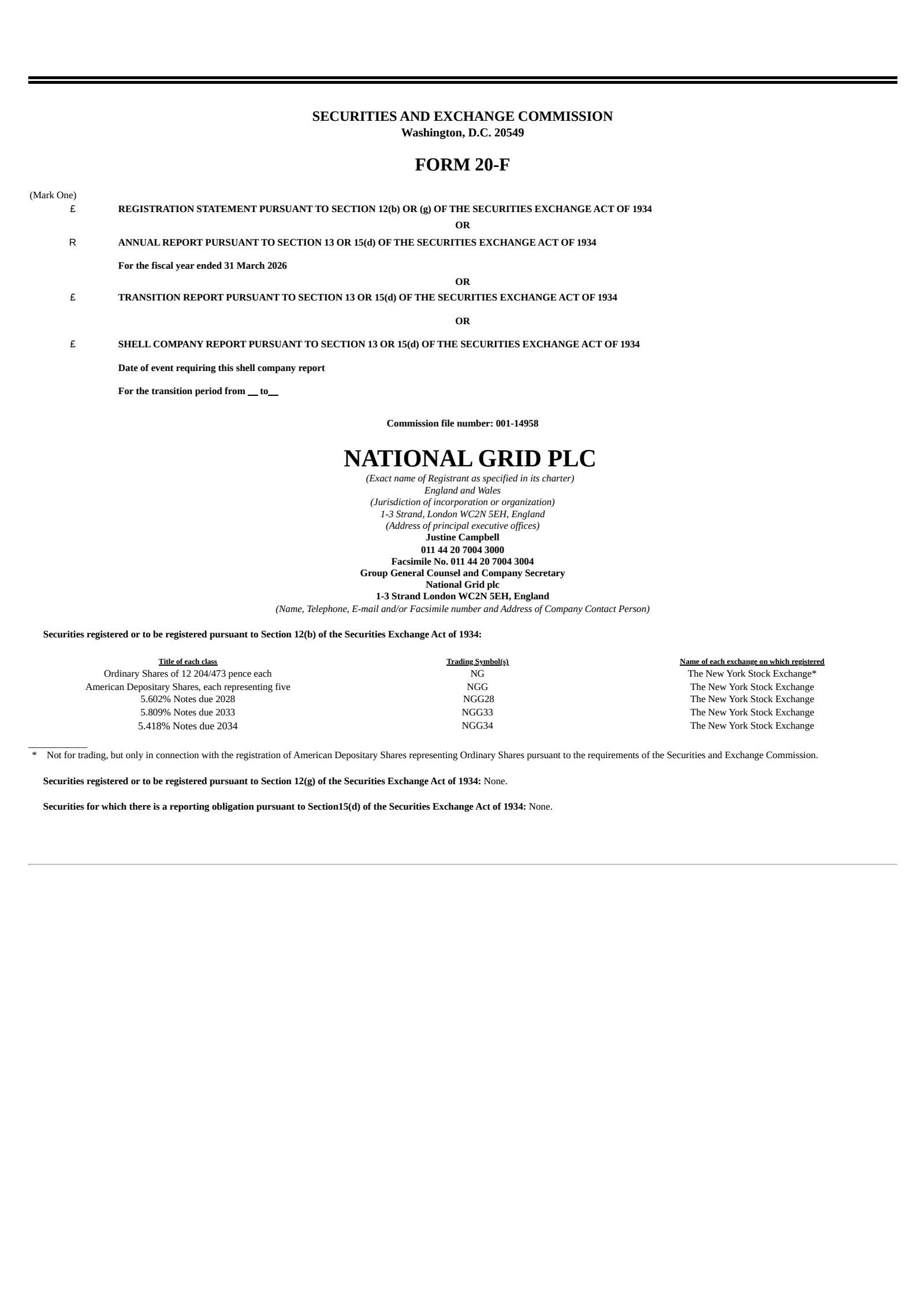 National Grid Transco's H2 2026 Annual report