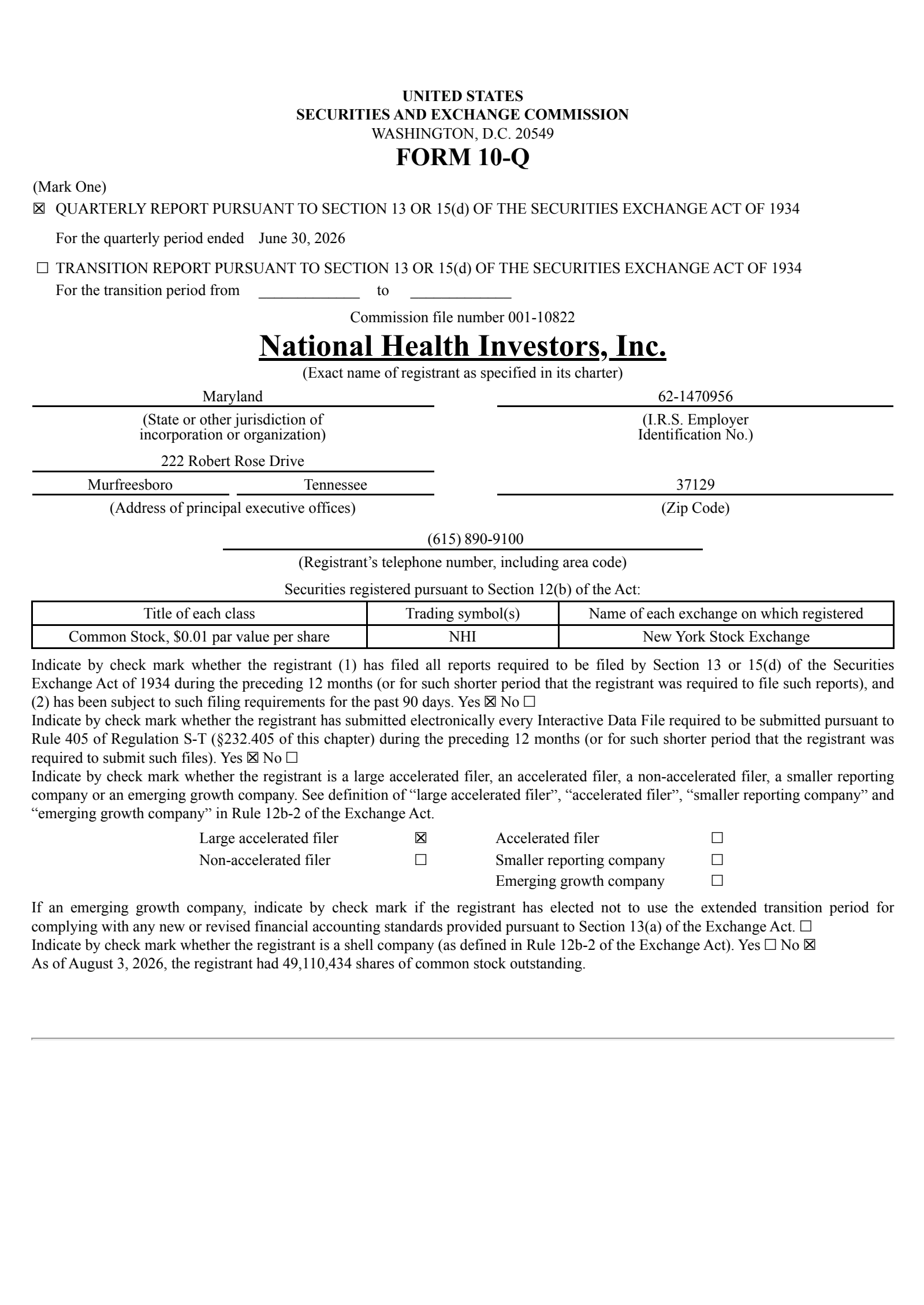 National Health Investors' Q2 2026 Quarterly report