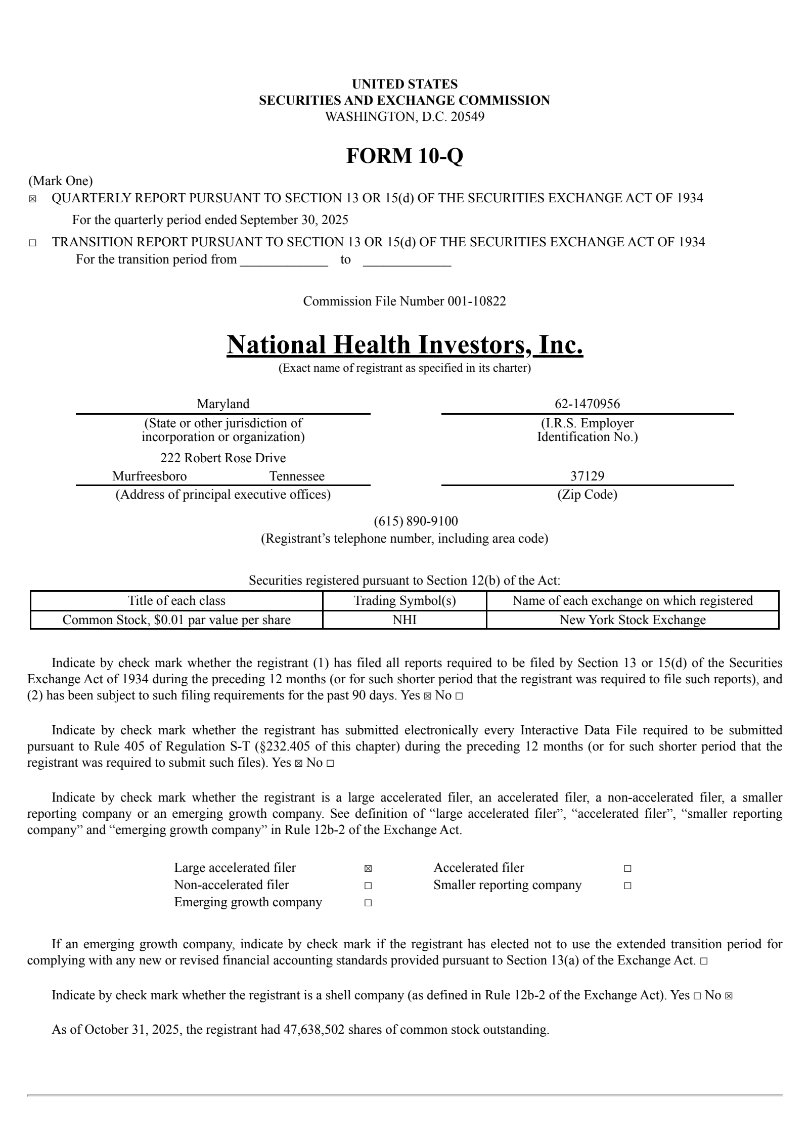 National Health Investors' Q3 2025 Quarterly Report