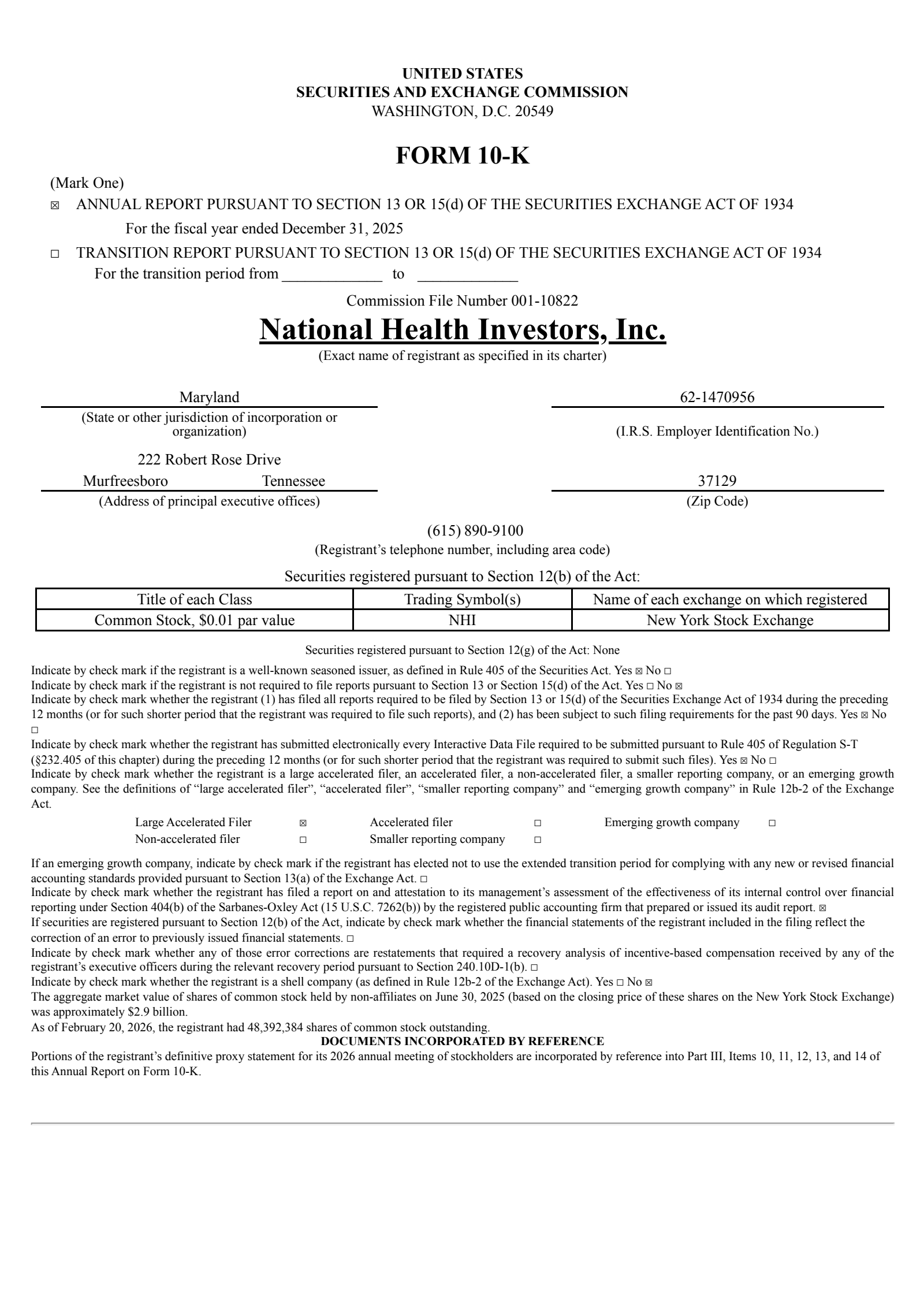 National Health Investors' Q4 2025 Annual report