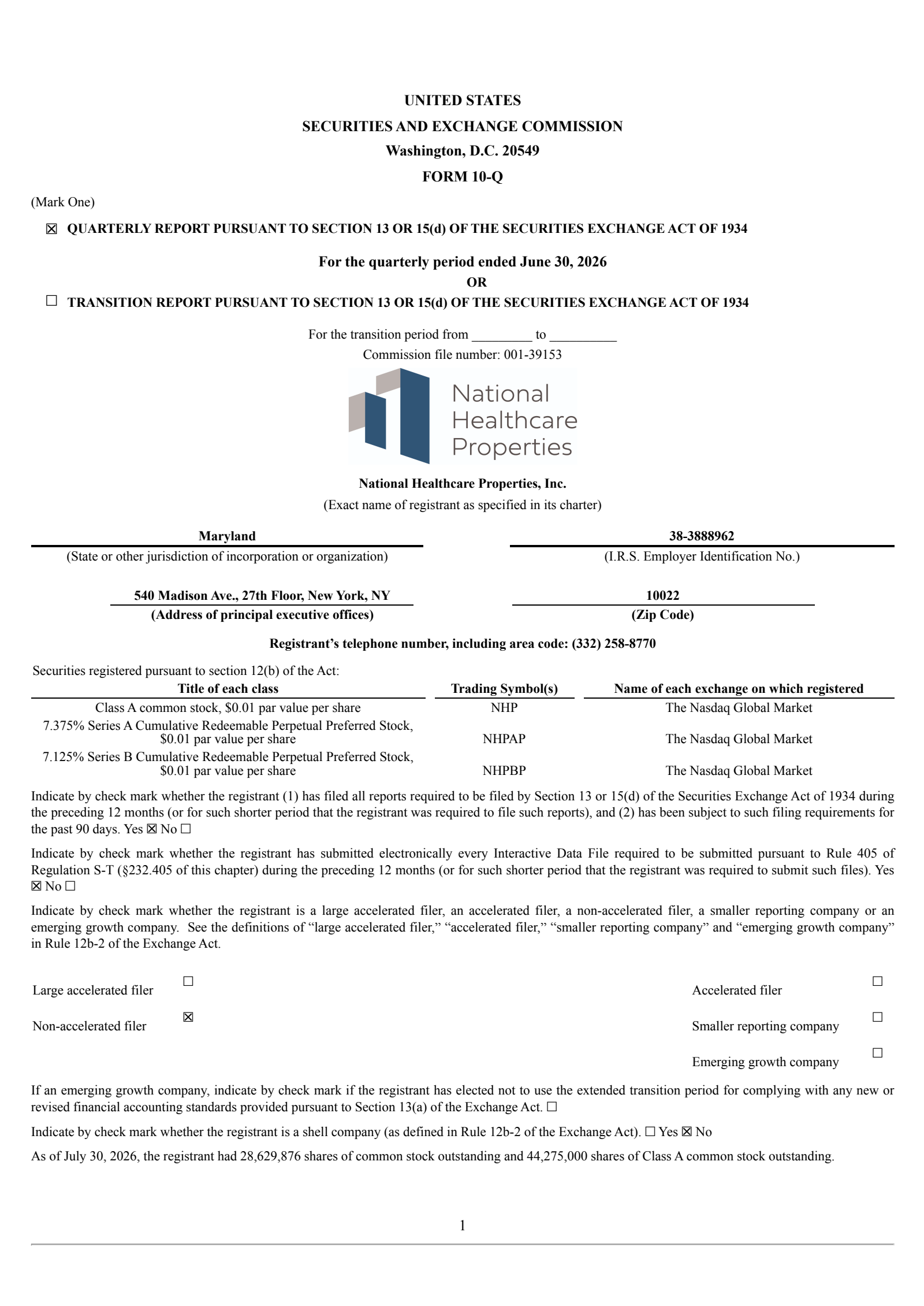 National Healthcare Properties' Q2 2026 Quarterly report