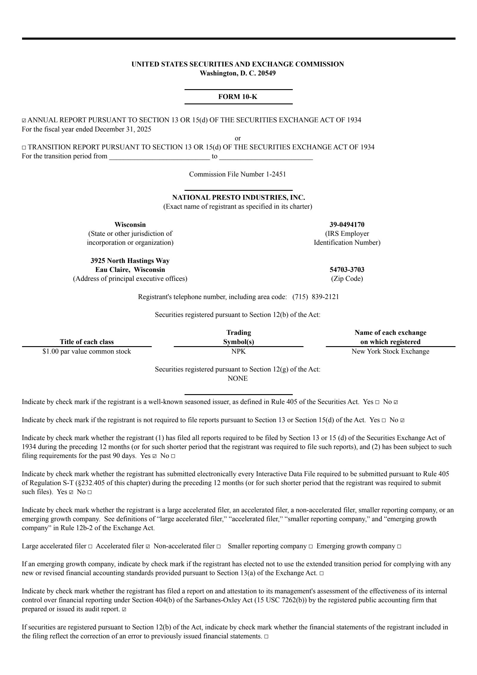 National Presto Industries' Q4 2025 Annual report