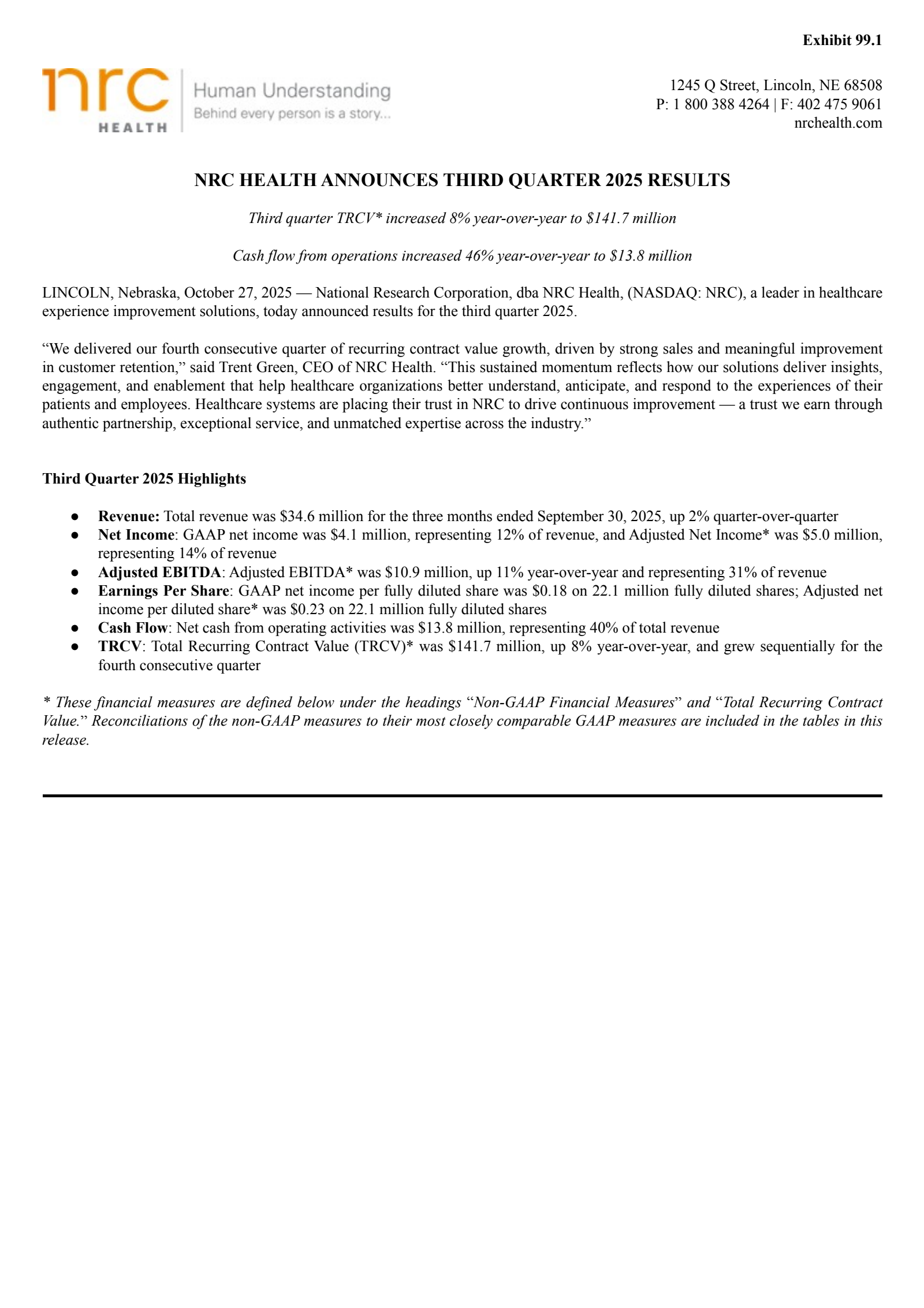 National Research's Q3 2025 Earnings Release