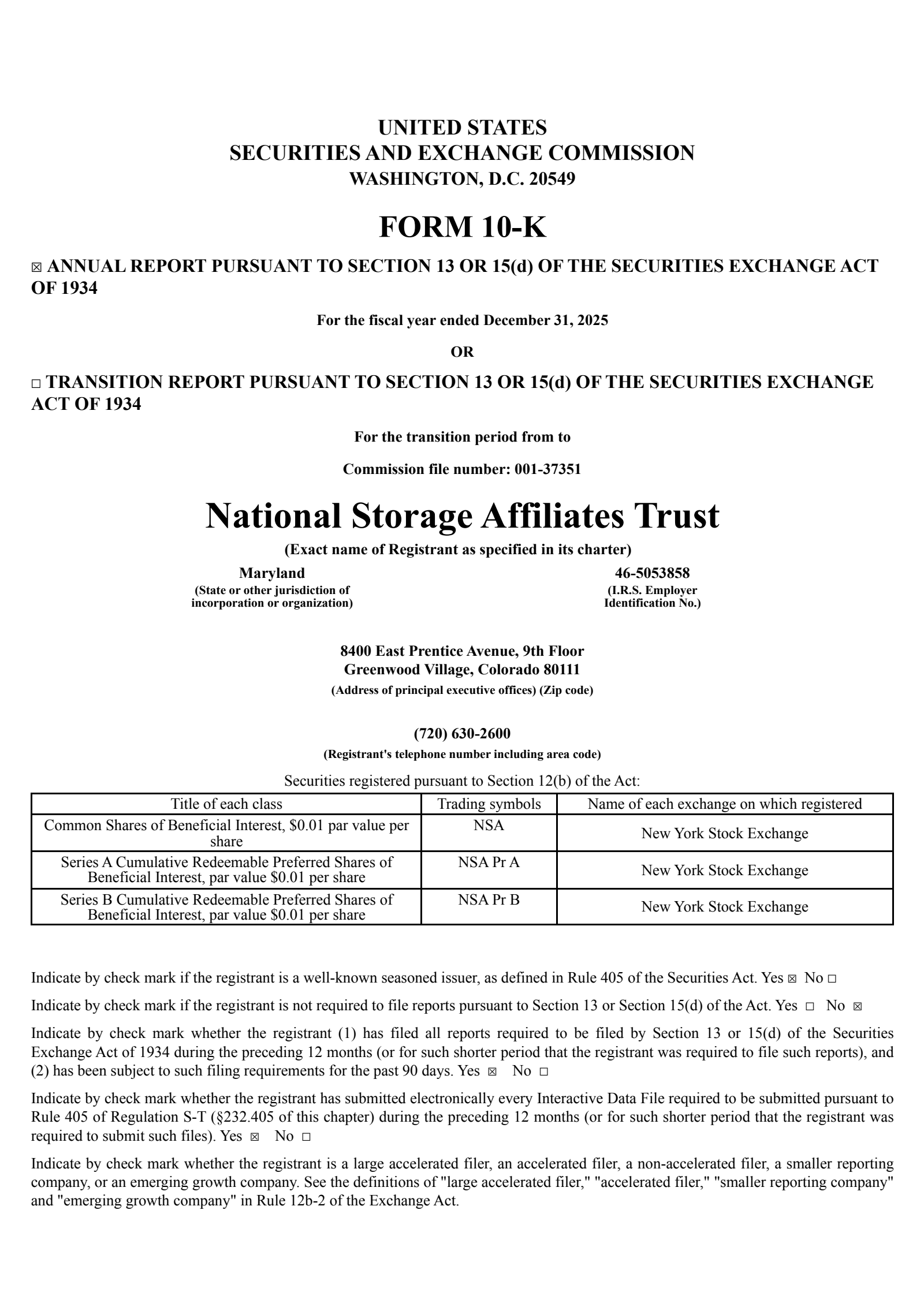 National Storage Affiliates Trust's Q4 2025 Annual report
