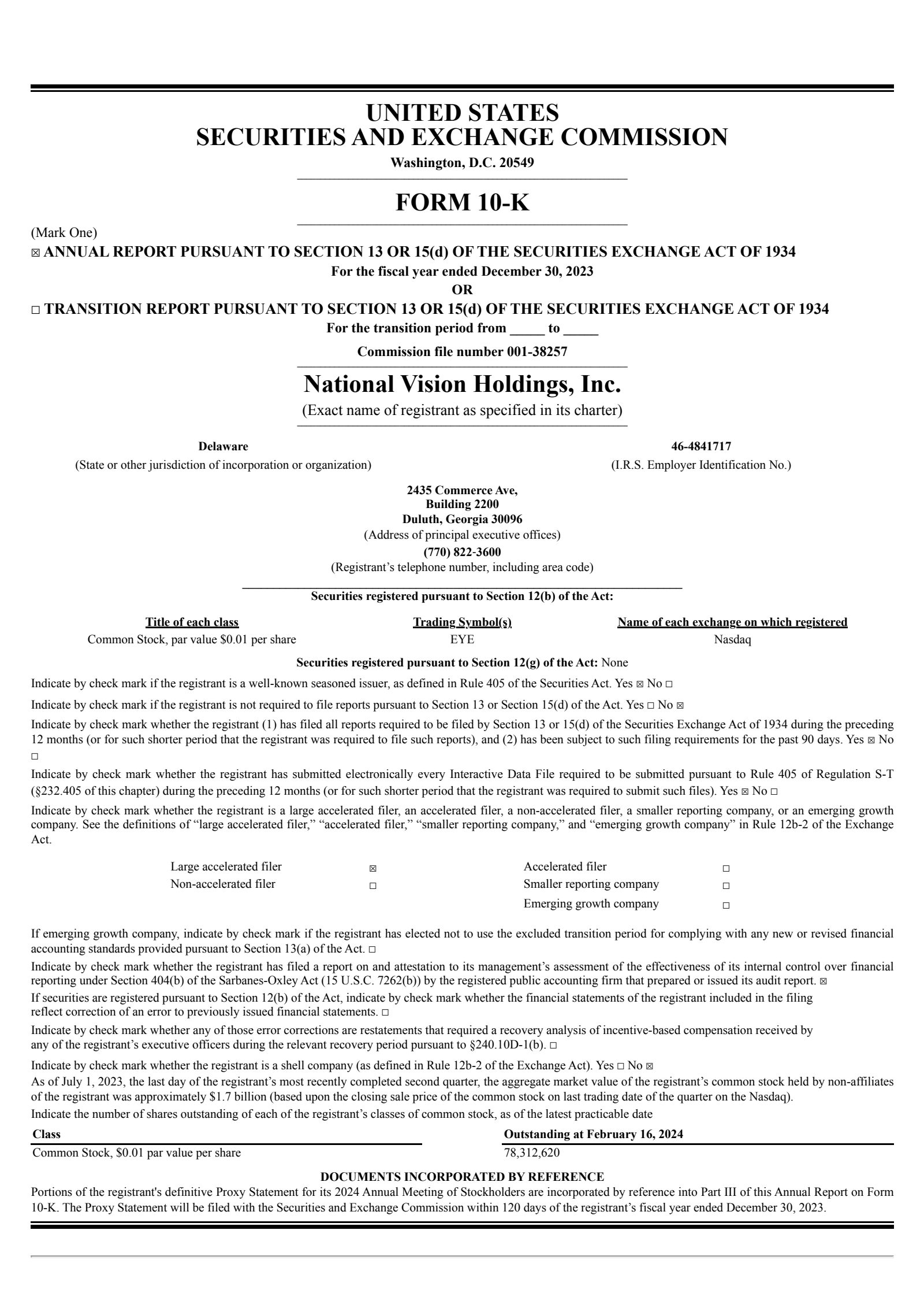 National Vision's Q4 2023 Annual report