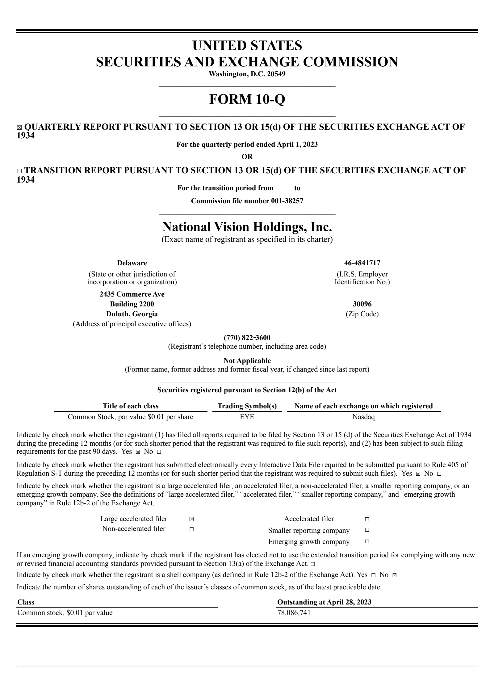 National Vision's Q1 2023 Quarterly report