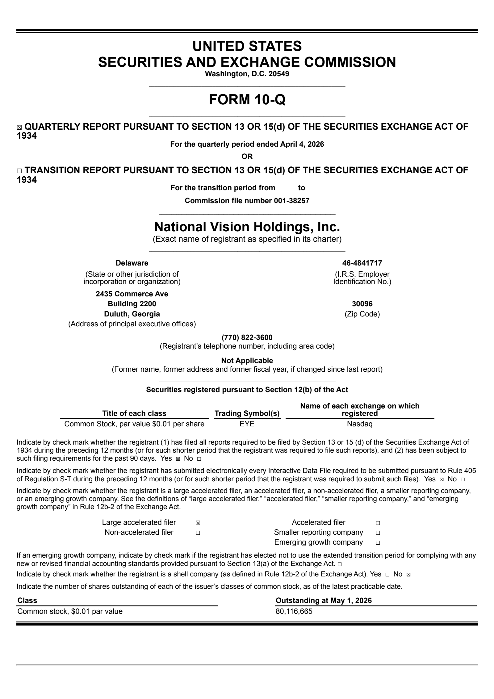 National Vision's Q1 2026 Quarterly report
