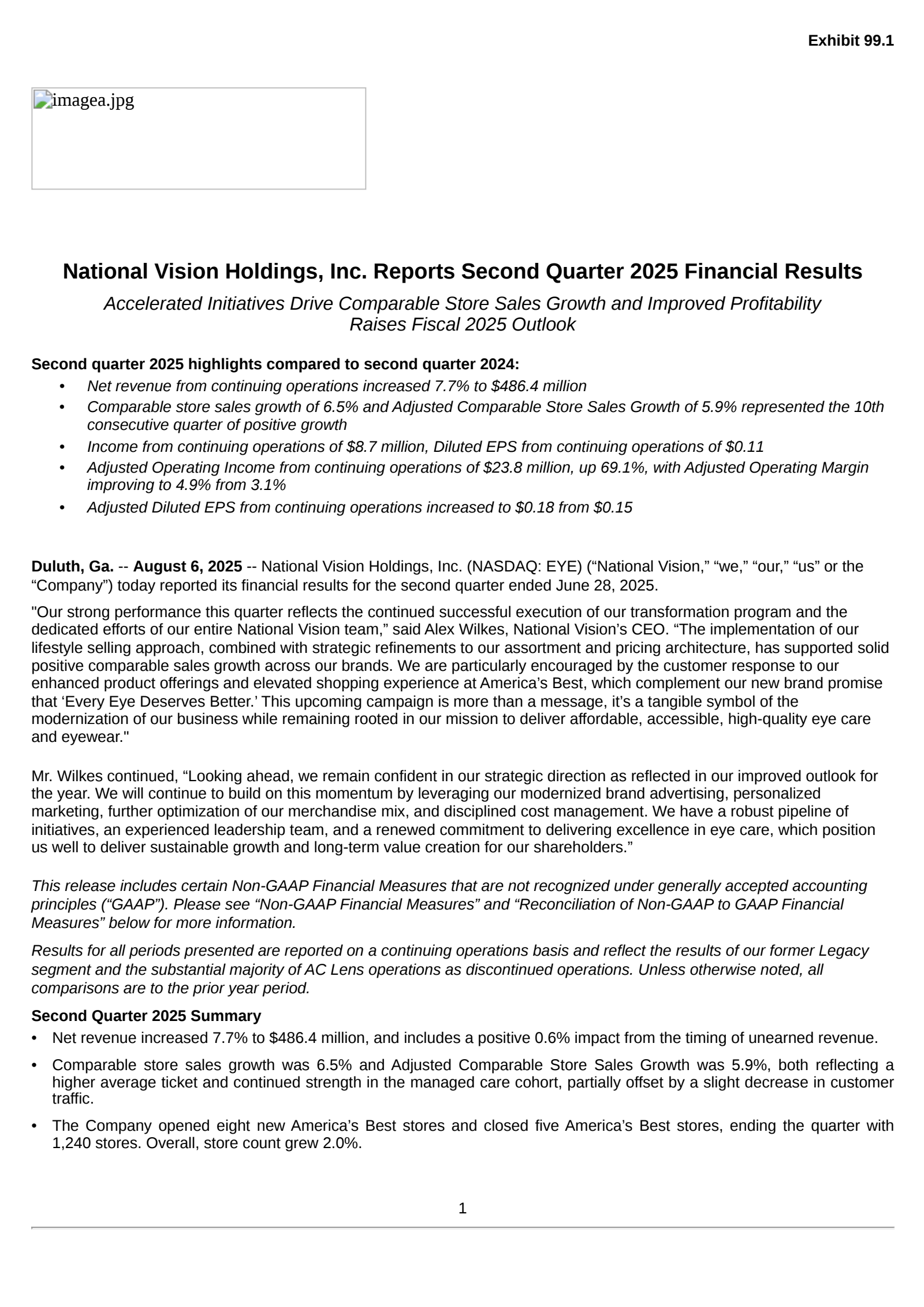 National Vision's Q2 2025 Press Release