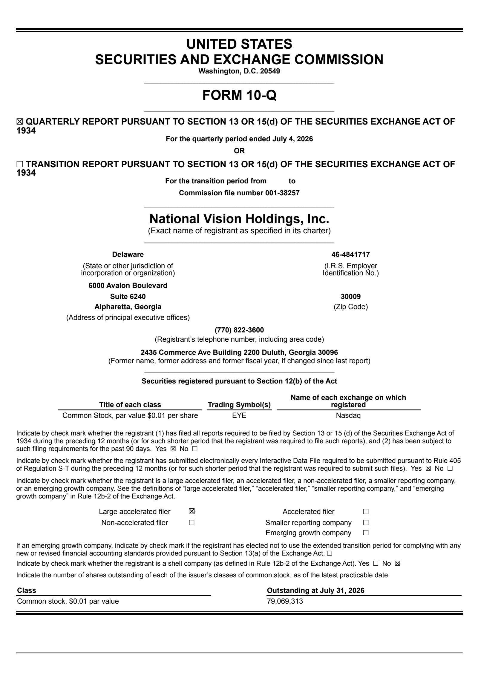 National Vision's Q2 2026 Quarterly report