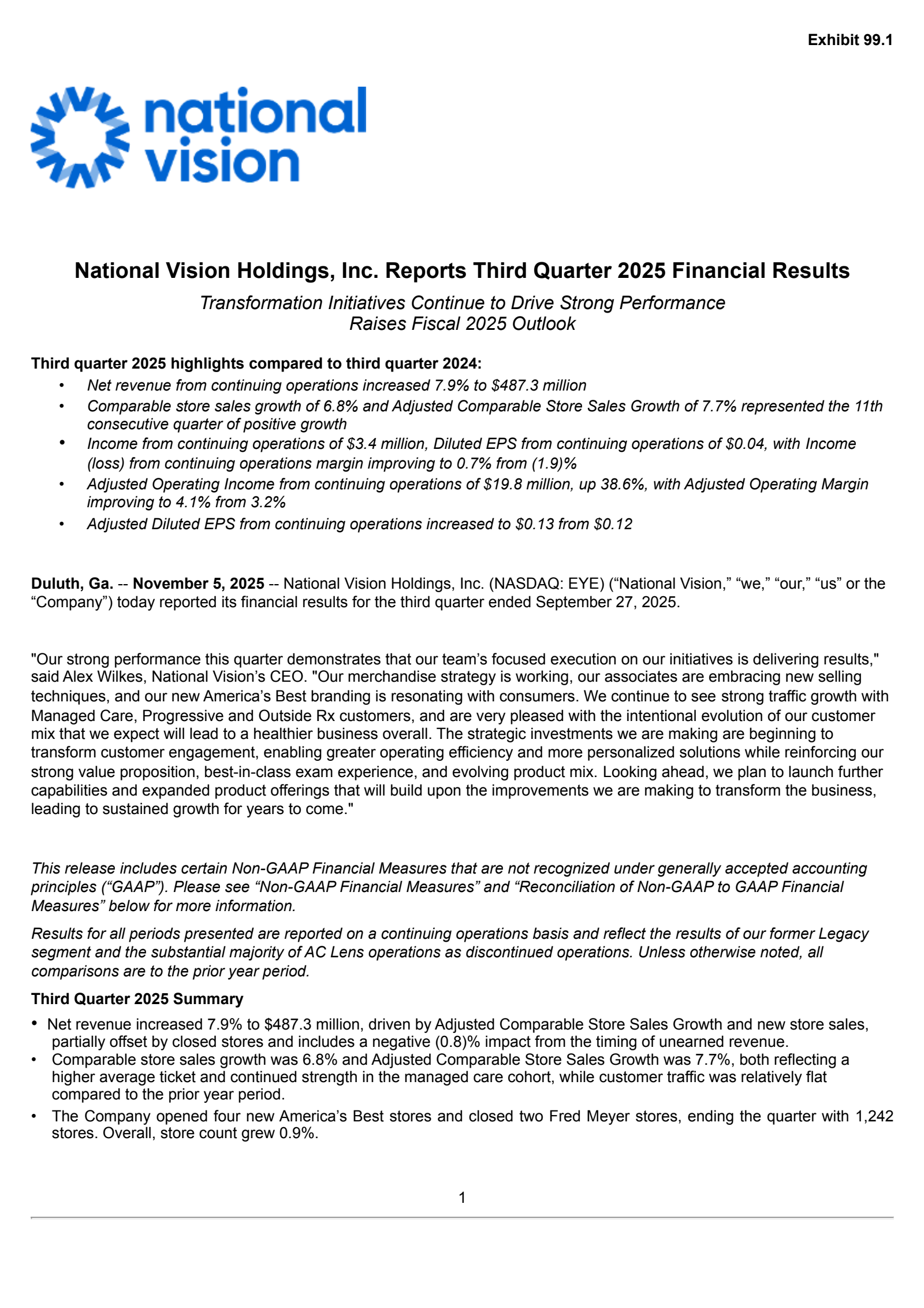 National Vision's Q3 2025 Earnings Release