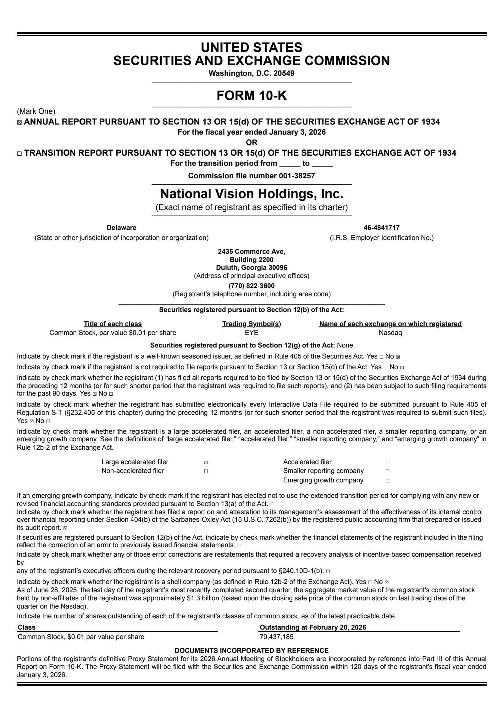 National Vision's Q4 2025 Annual report