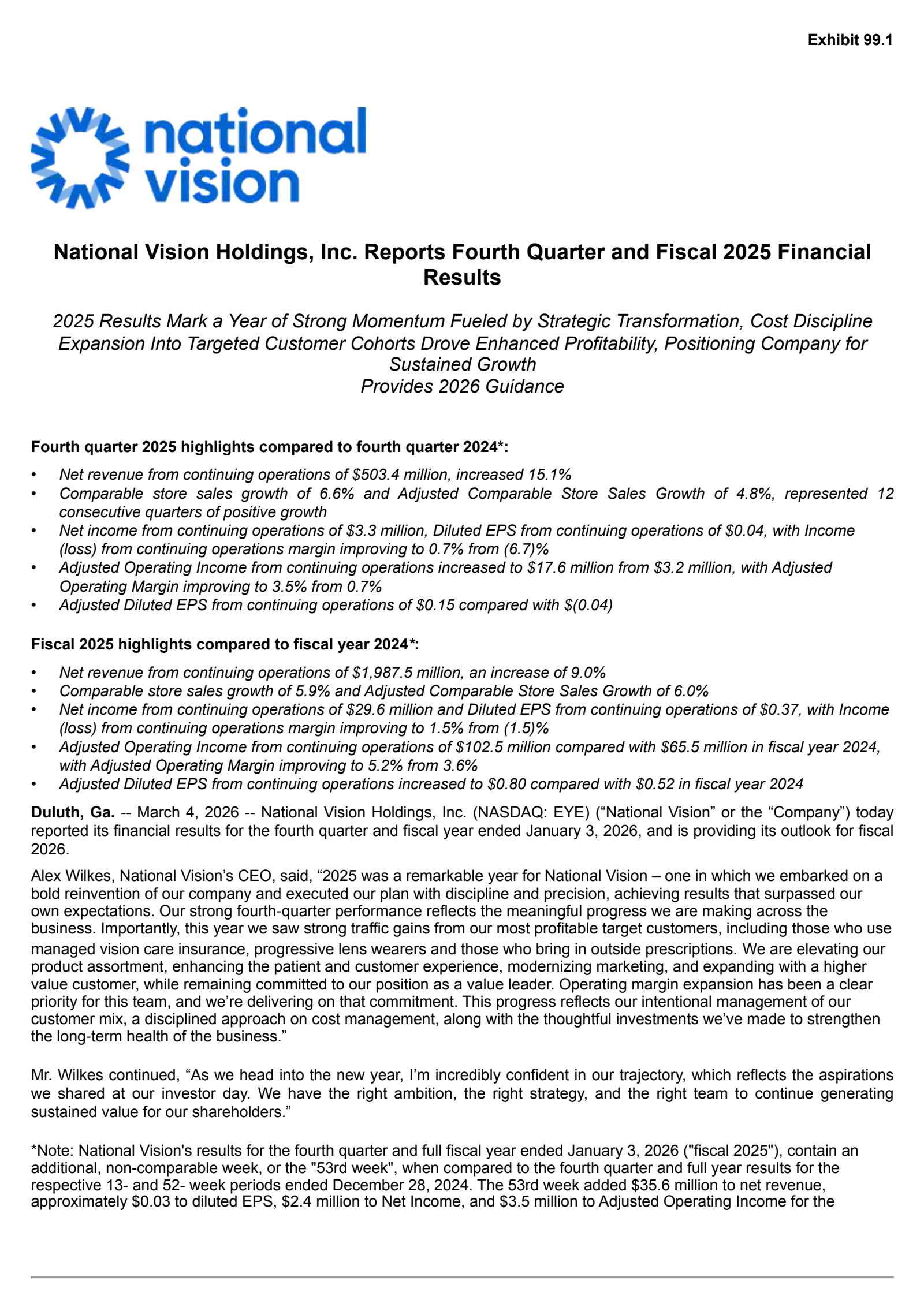 National Vision's Q4 2025 Press Release