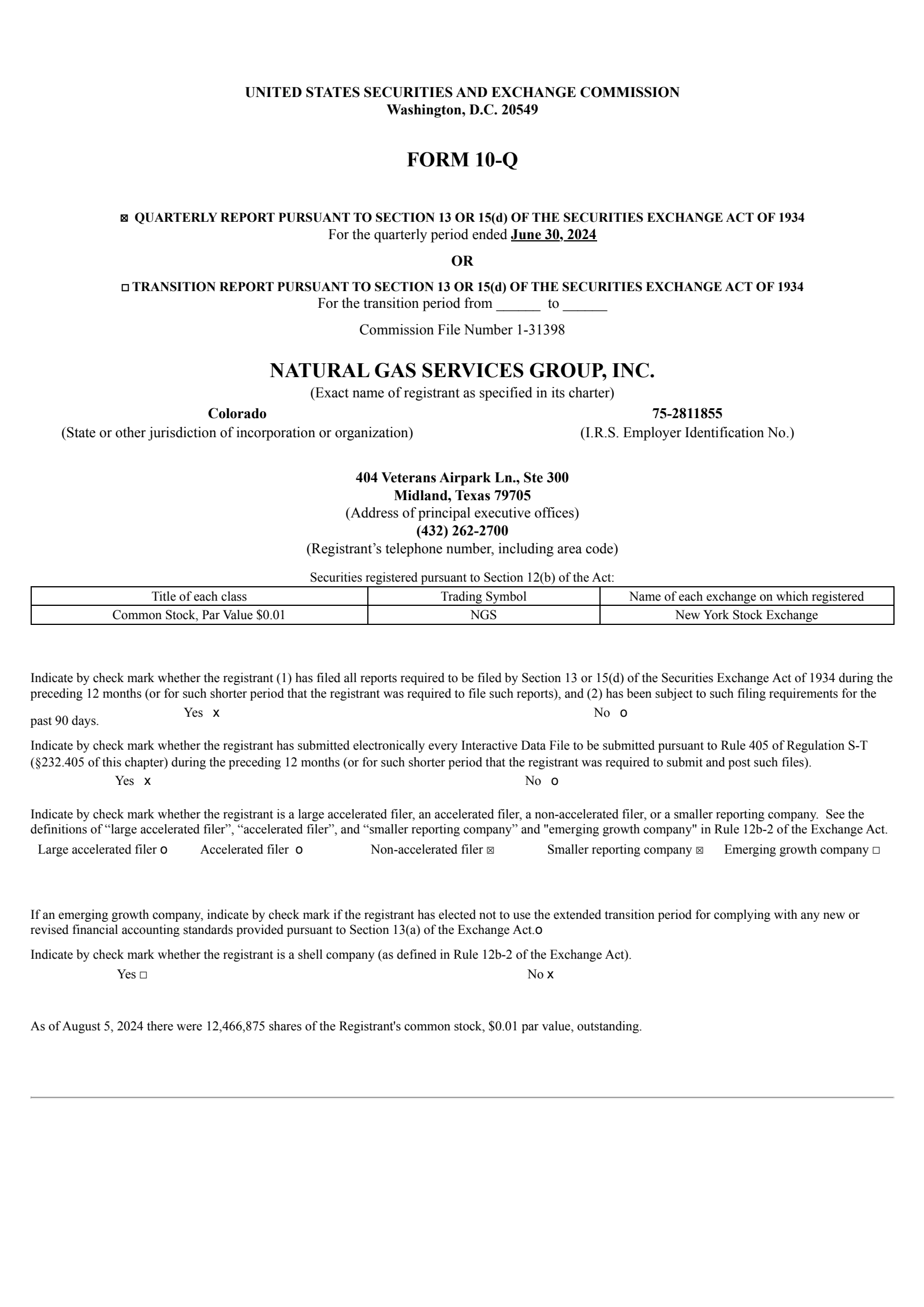 Natural Gas Services Group's Q2 2024 Quarterly report