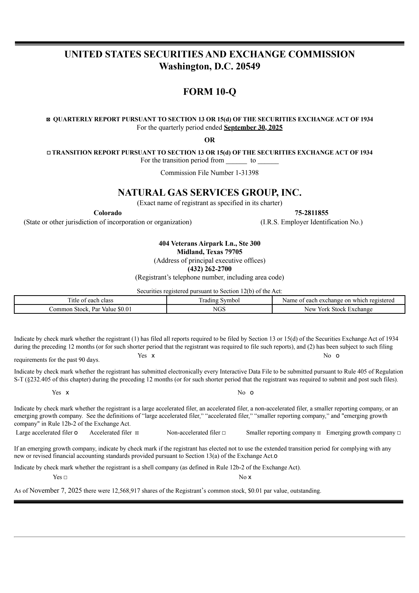 Natural Gas Services Group's Q3 2025 Quarterly Report