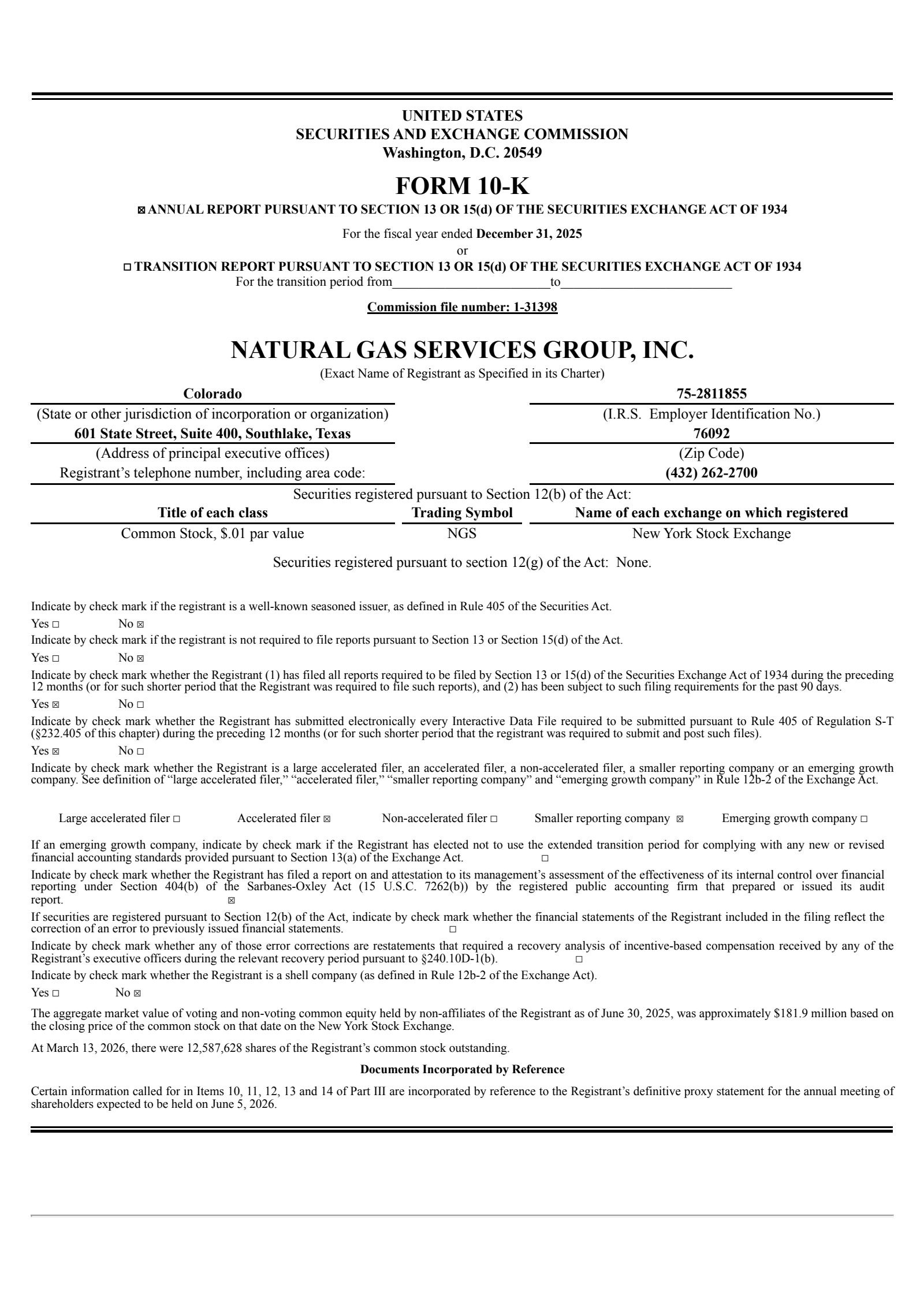 Natural Gas Services Group's Q4 2025 Annual report
