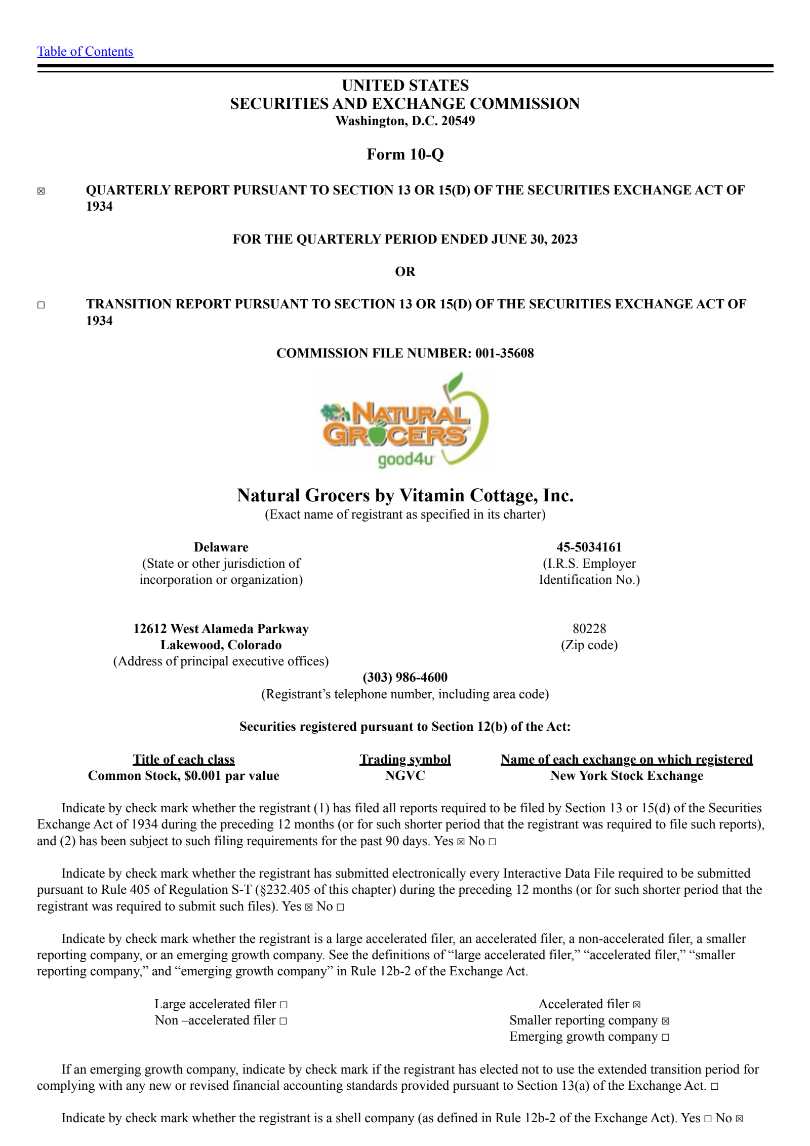 Natural Grocers by Vitamin Cottage's Q3 2023 Quarterly report