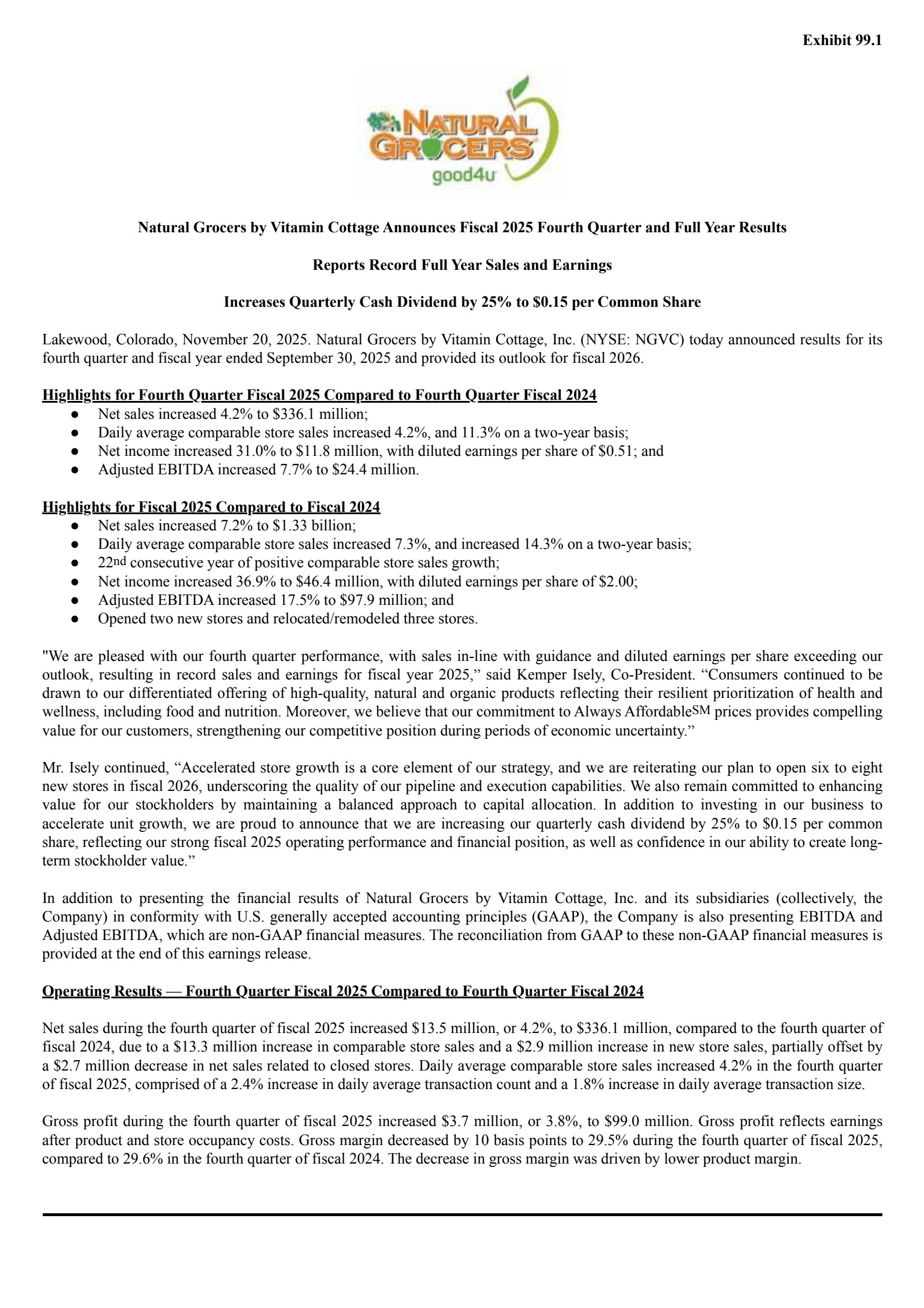 Natural Grocers by Vitamin Cottage's Q4 2025 Earnings Release