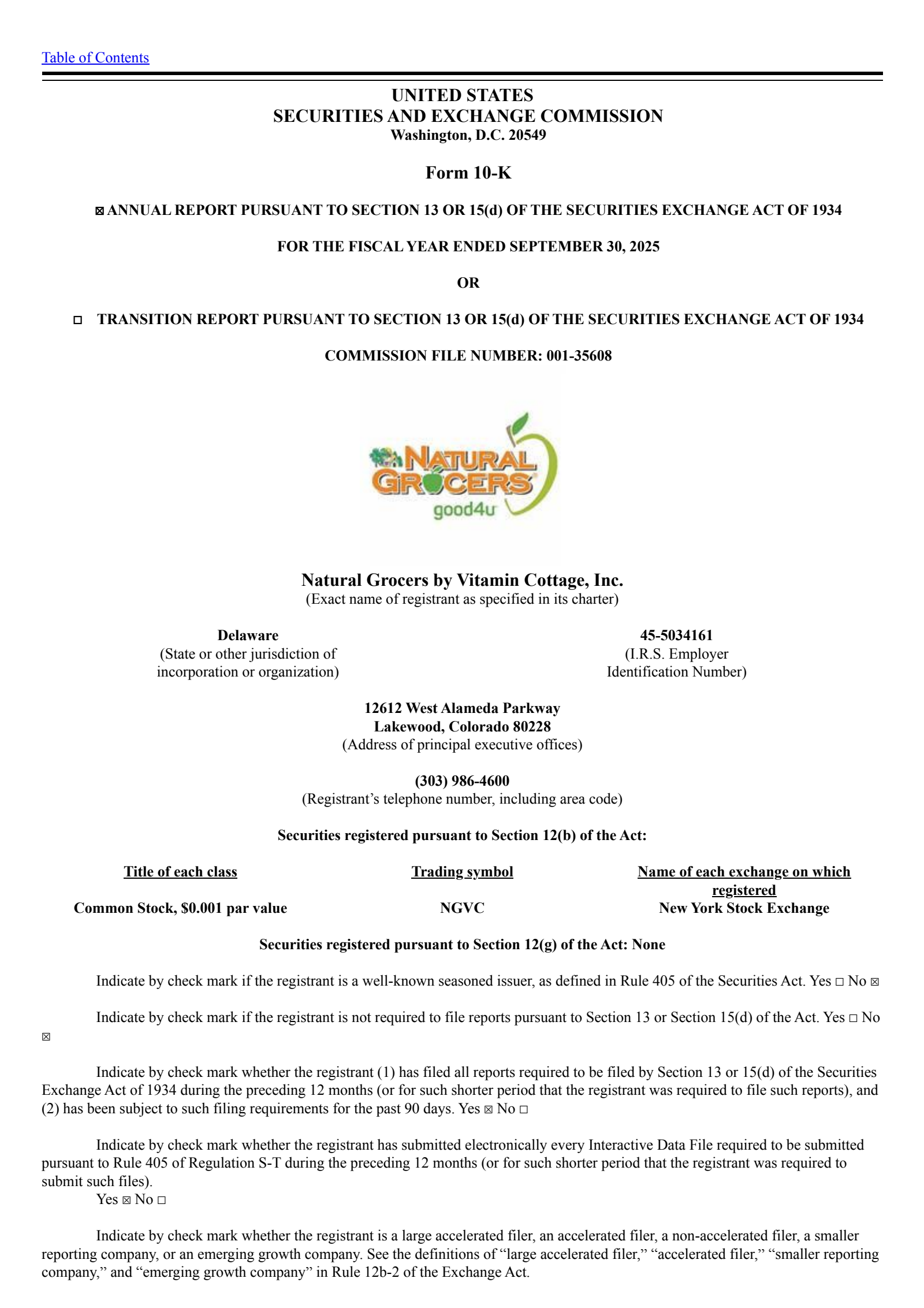 Natural Grocers by Vitamin Cottage's Q4 2025 Annual Report