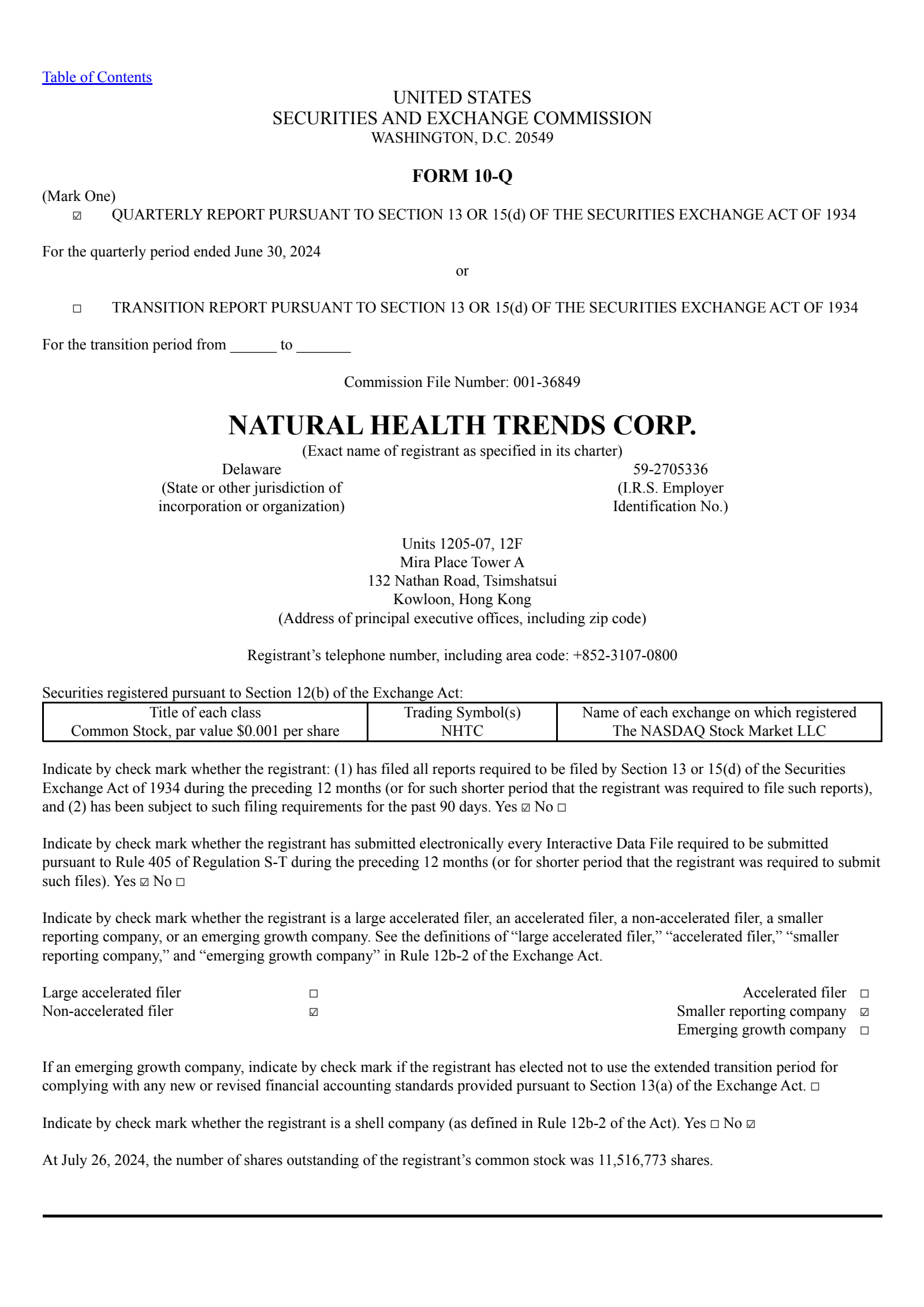 Natural Health Trends' Q2 2024 Quarterly report