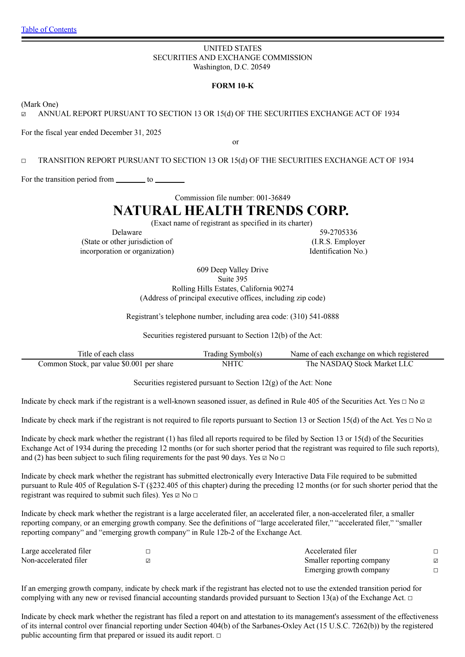 Natural Health Trends' Q4 2025 Annual report