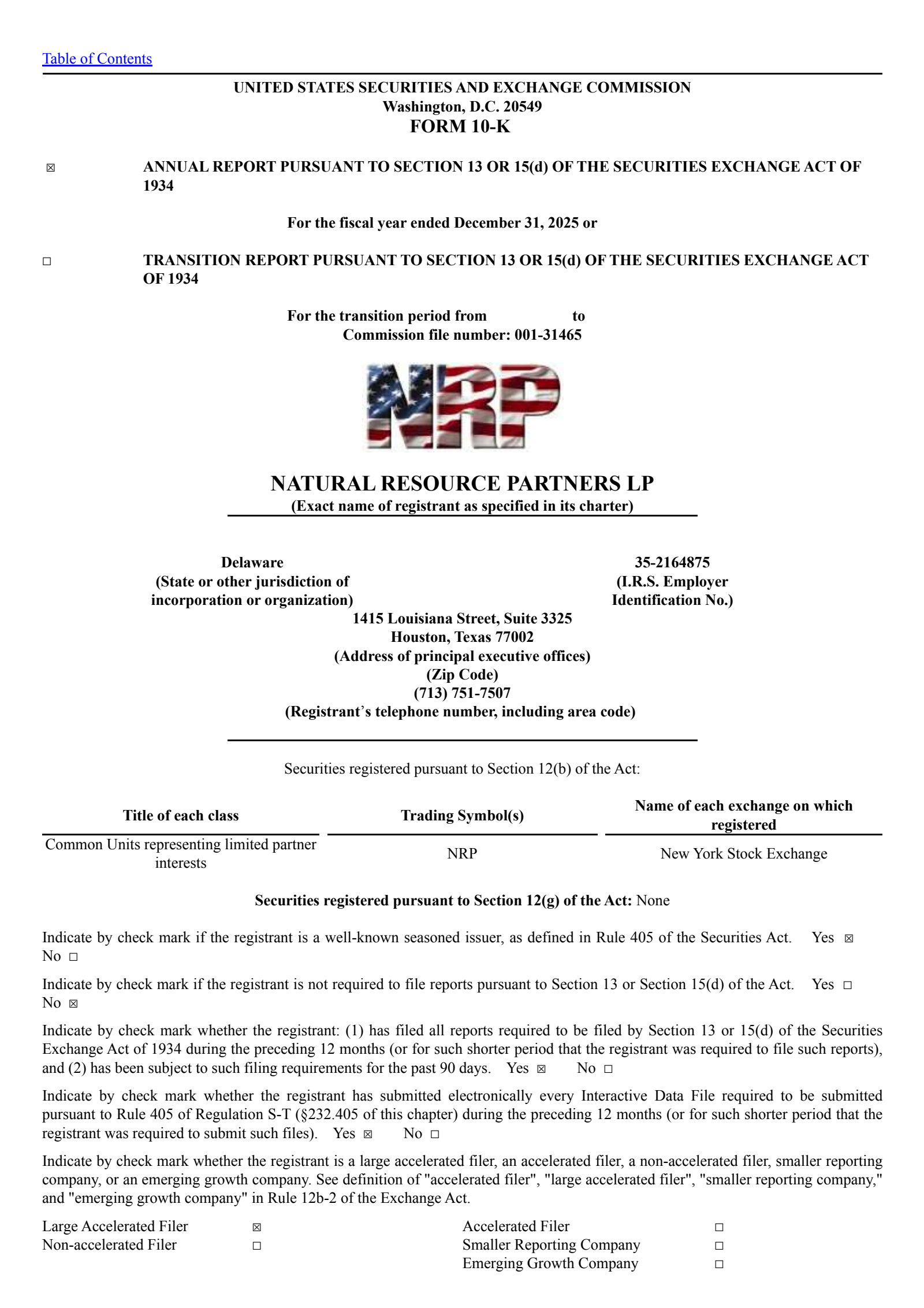 Natural Resource Partners' Q4 2025 Annual report