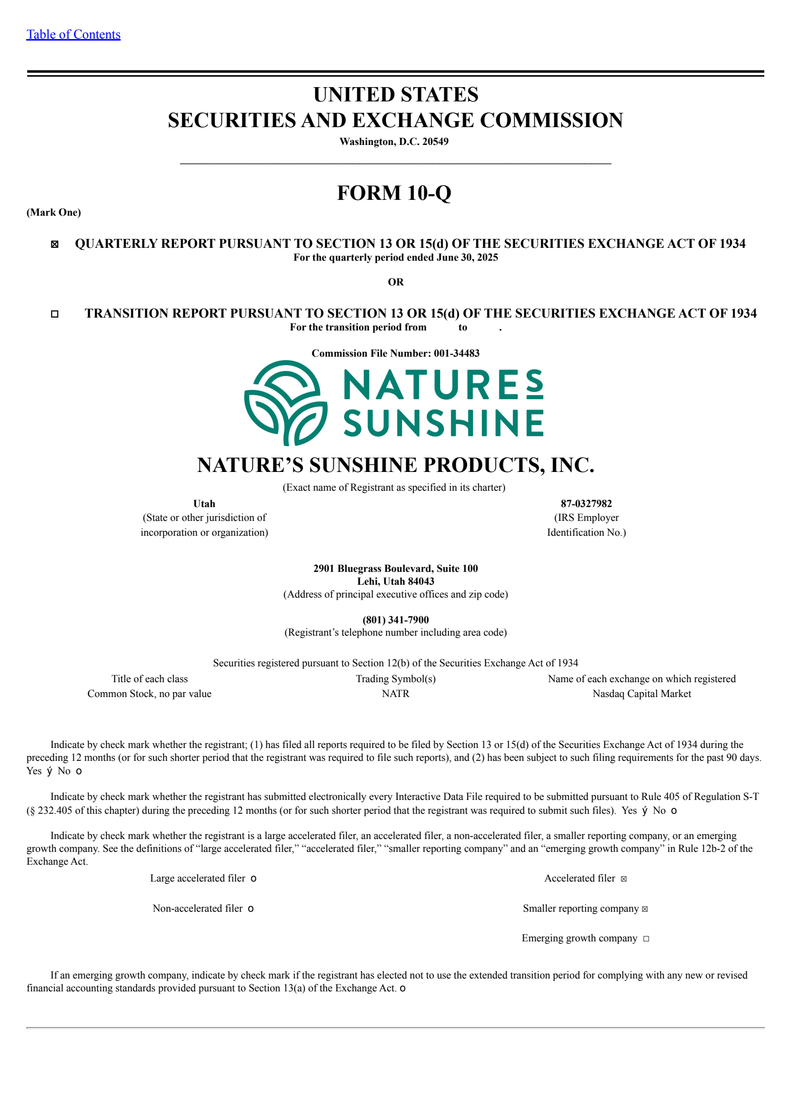 Nature's Sunshine Products' Q2 2025 Quarterly report