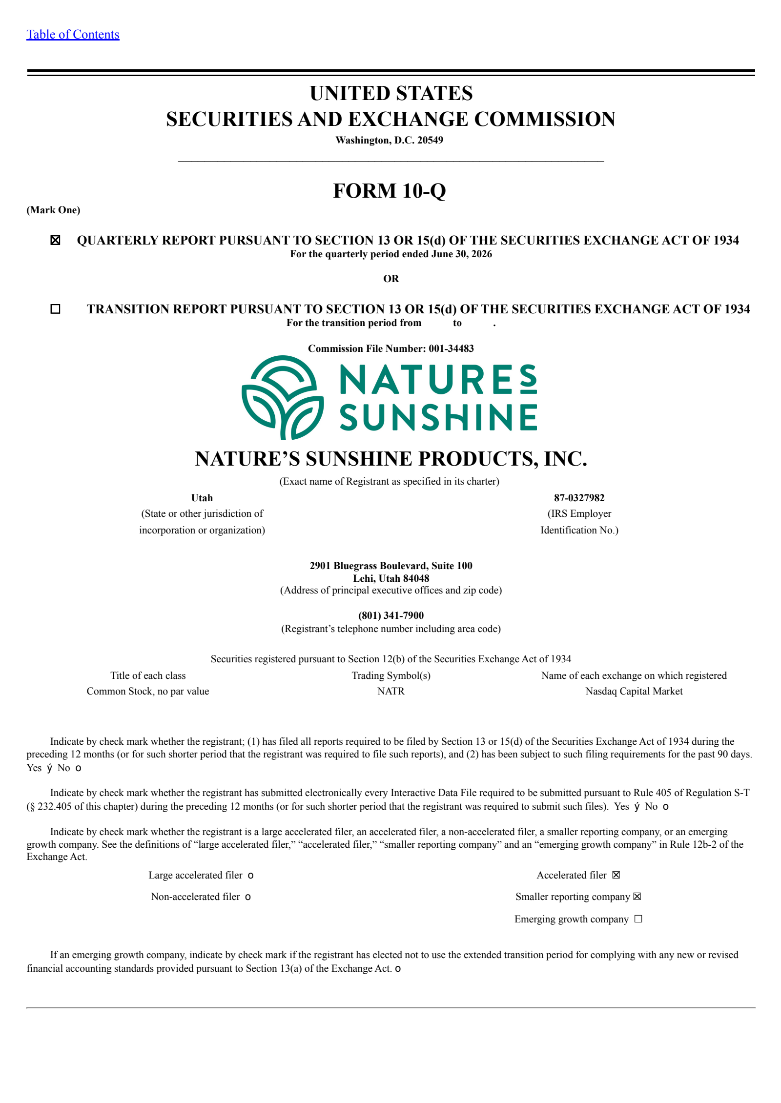 Nature's Sunshine Products' Q2 2026 Quarterly report