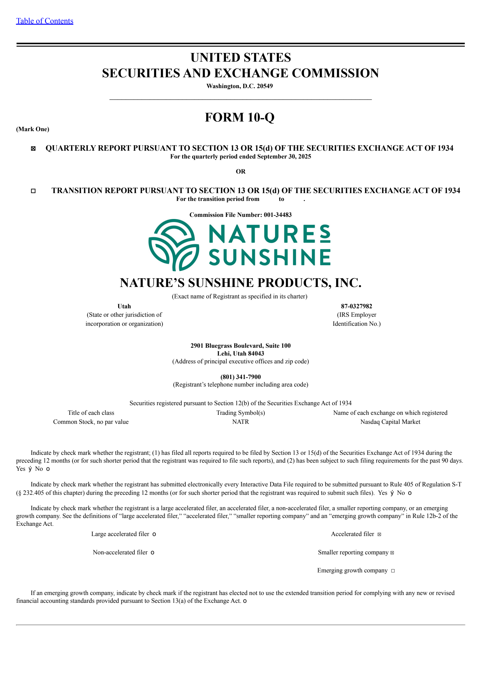 Nature's Sunshine Products' Q3 2025 Quarterly report