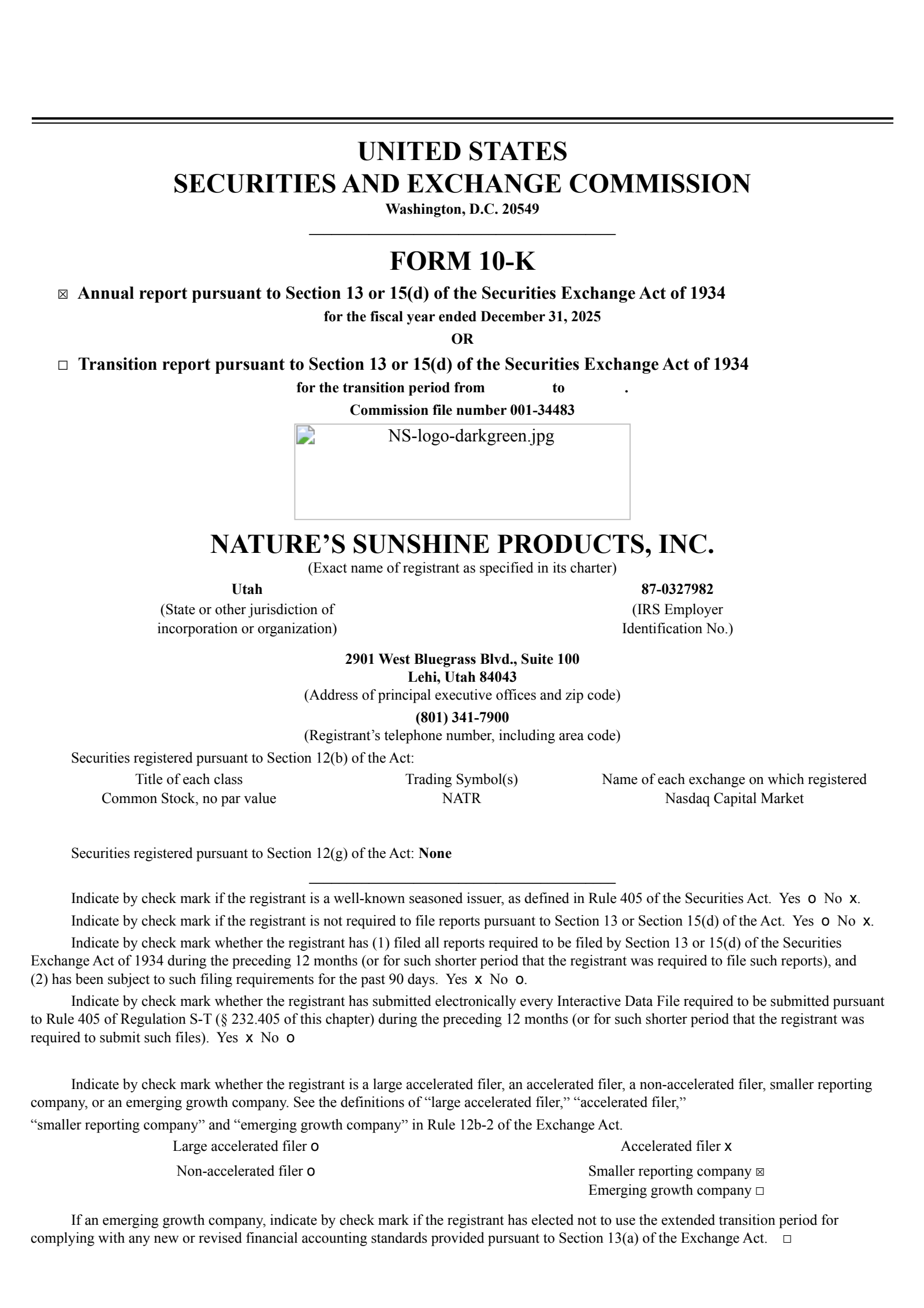 Nature's Sunshine Products' Q4 2025 Annual report