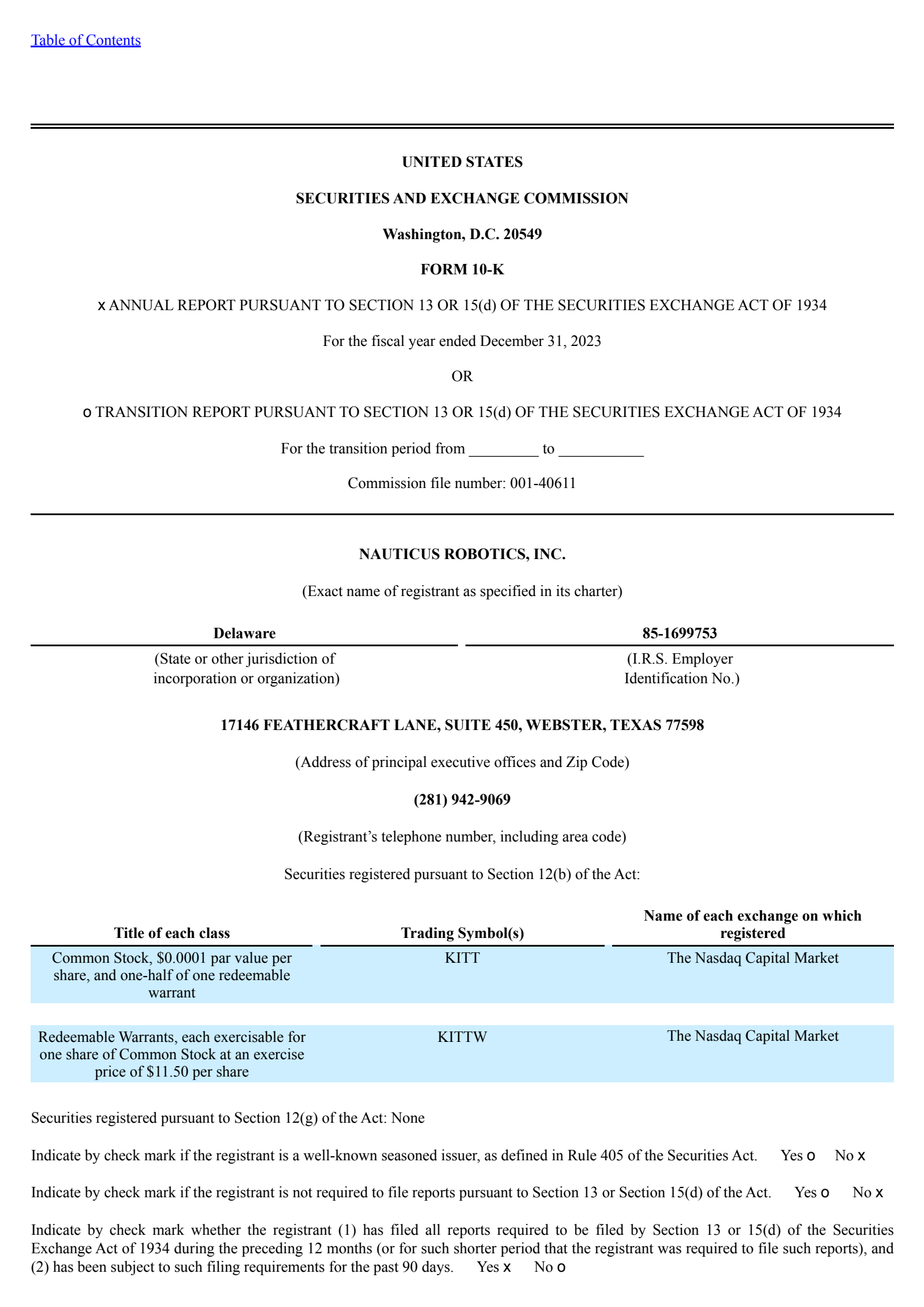 Nauticus Robotics' Q4 2023 Annual report