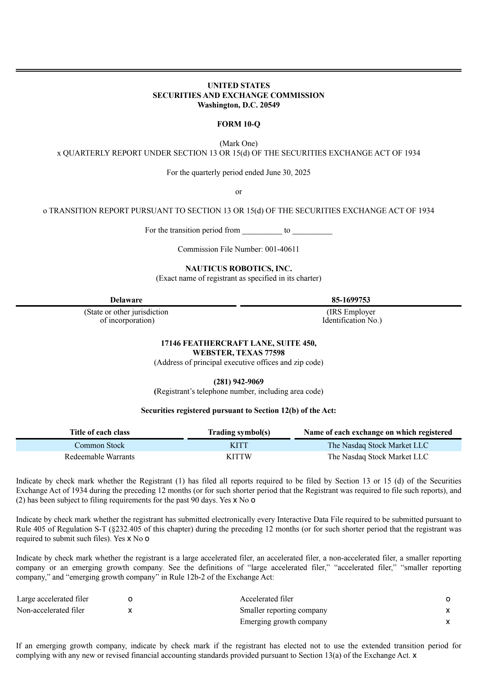 Nauticus Robotics' Q2 2025 Quarterly report