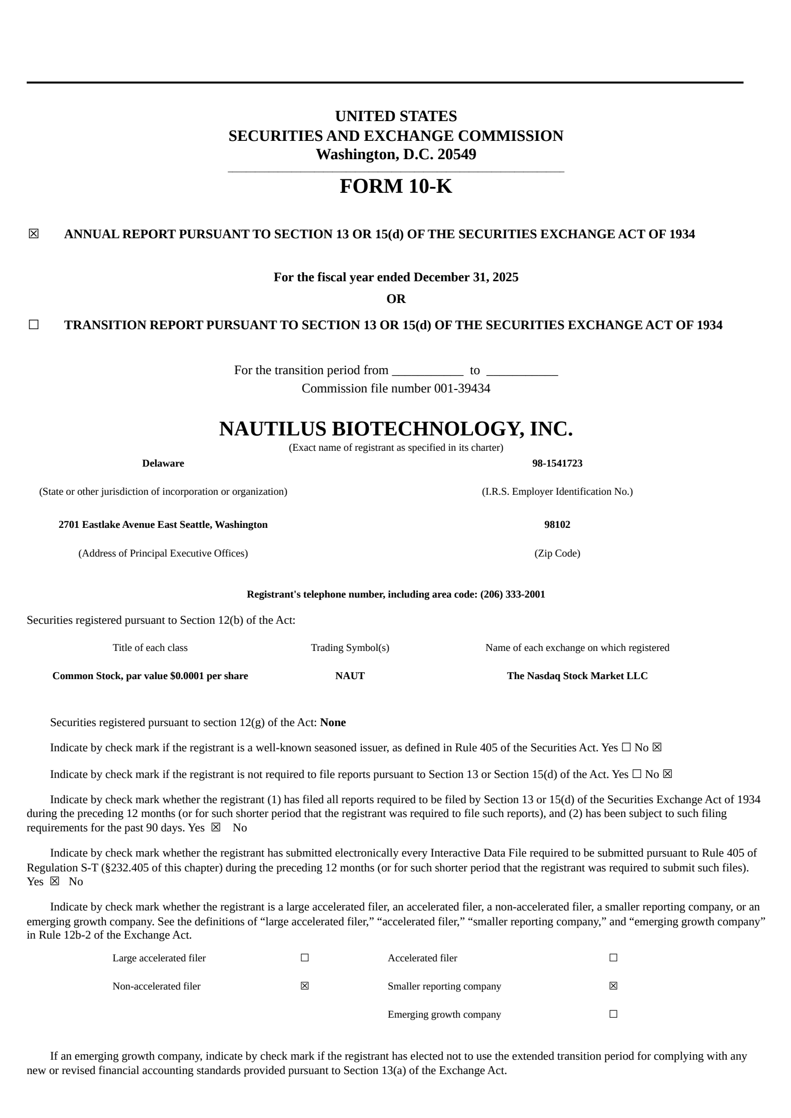 Nautilus Biotechnology's Q4 2025 Annual report