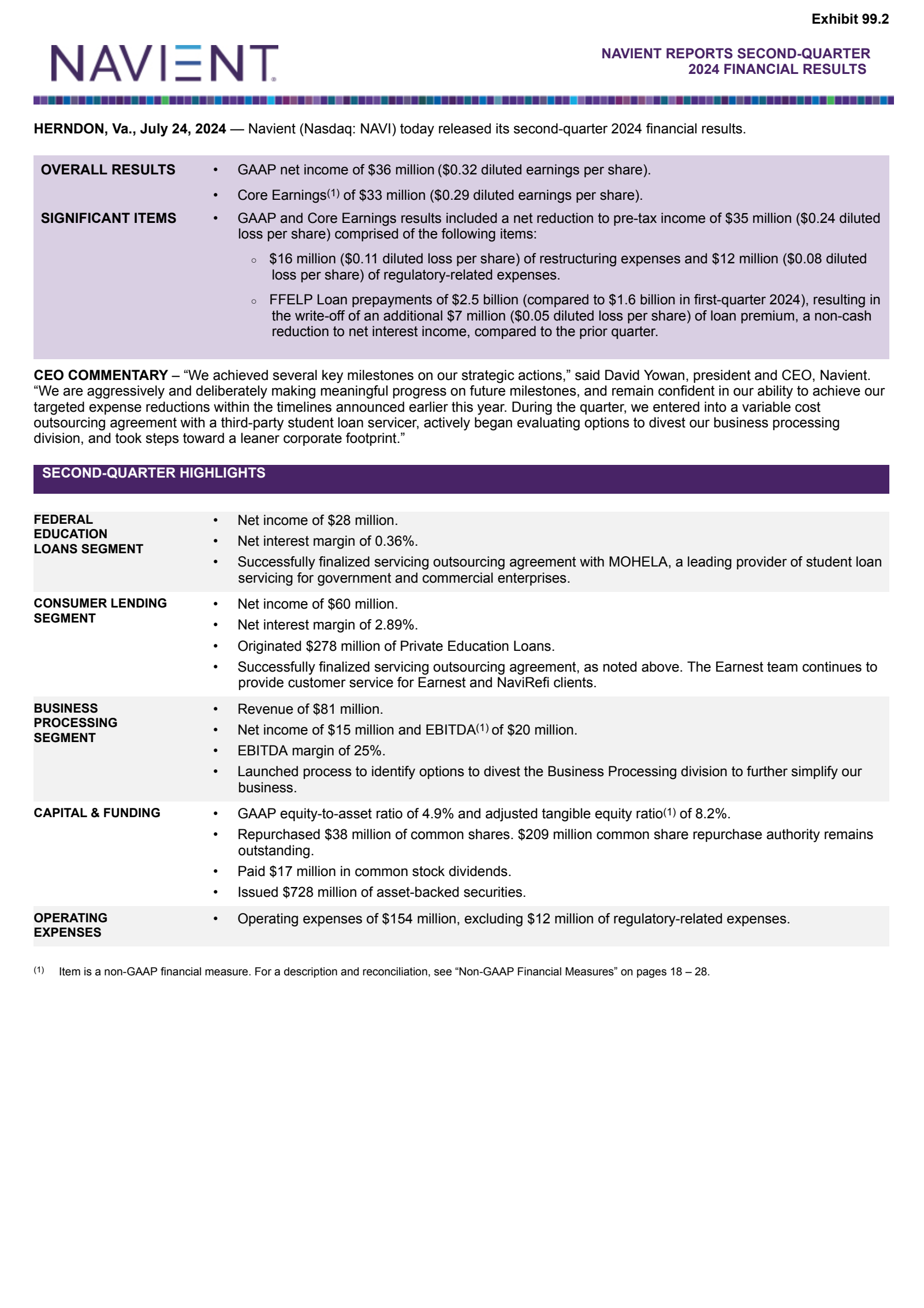 Navient Co. SR NT 6% 121543's Q2 2024 Earnings Release