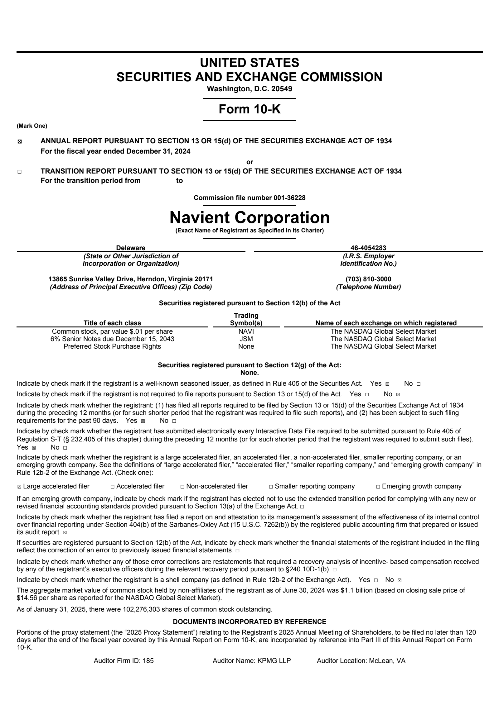 Navient Co. SR NT 6% 121543's Q4 2024 Annual report