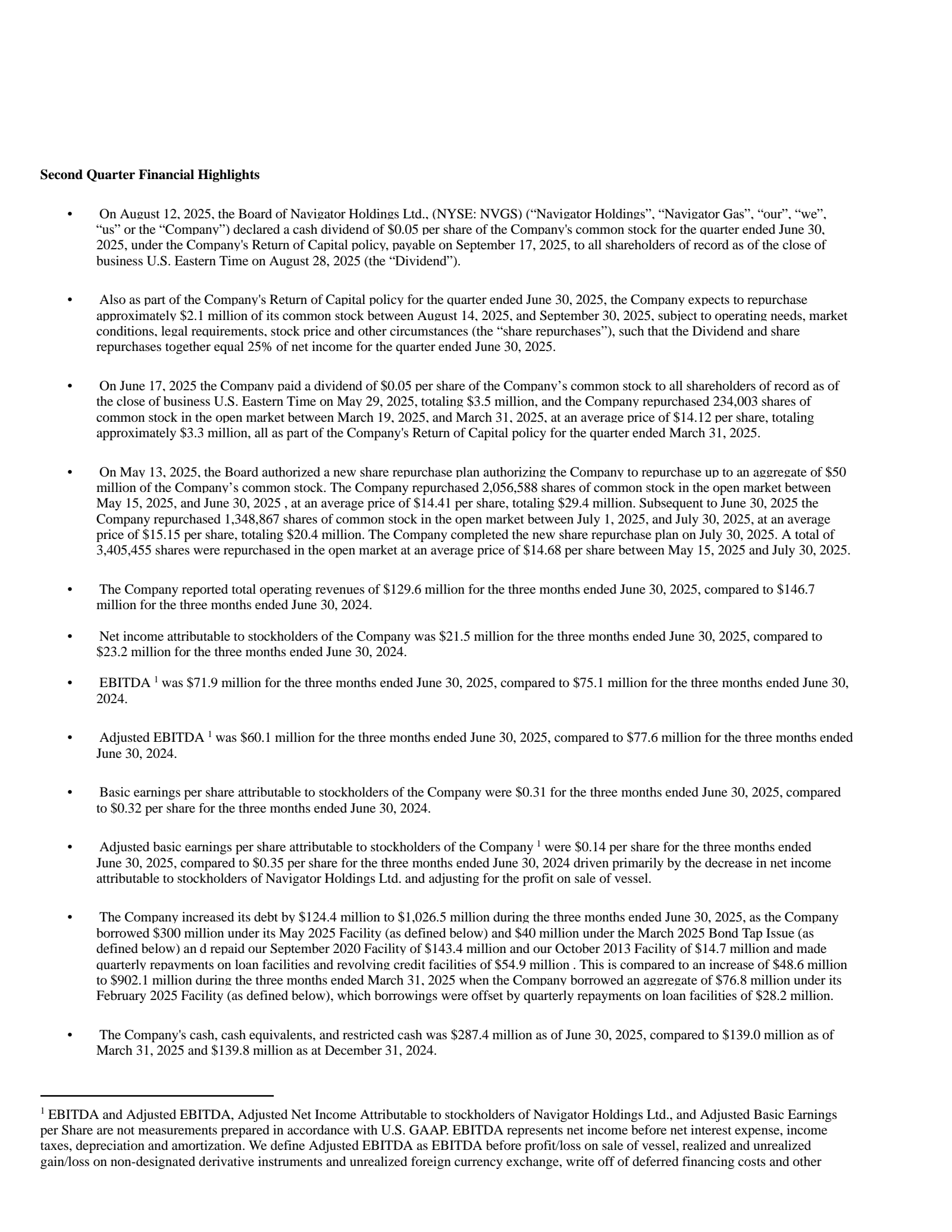 Navigator's Q2 2025 Press Release