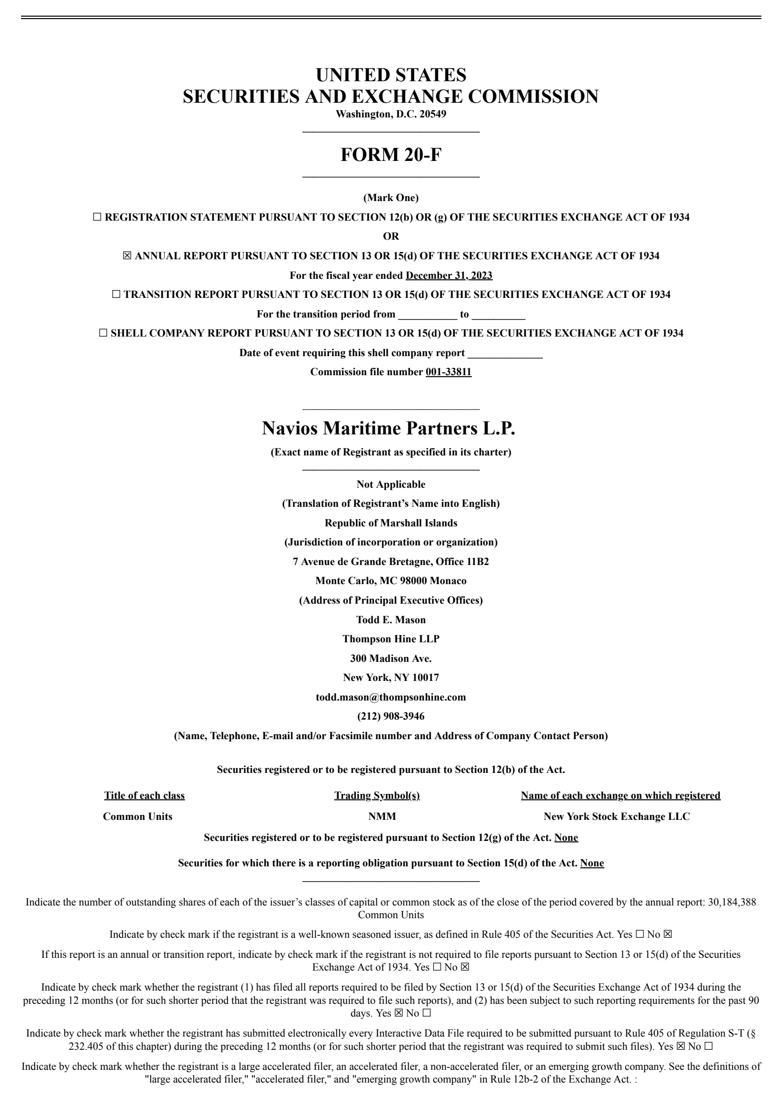 Navios Maritime Partners' Q4 2023 Annual Report