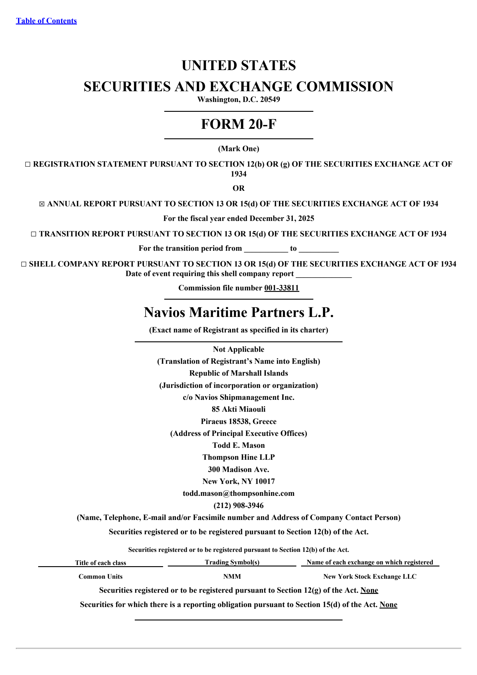 Navios Maritime Partners' Q4 2025 Annual report