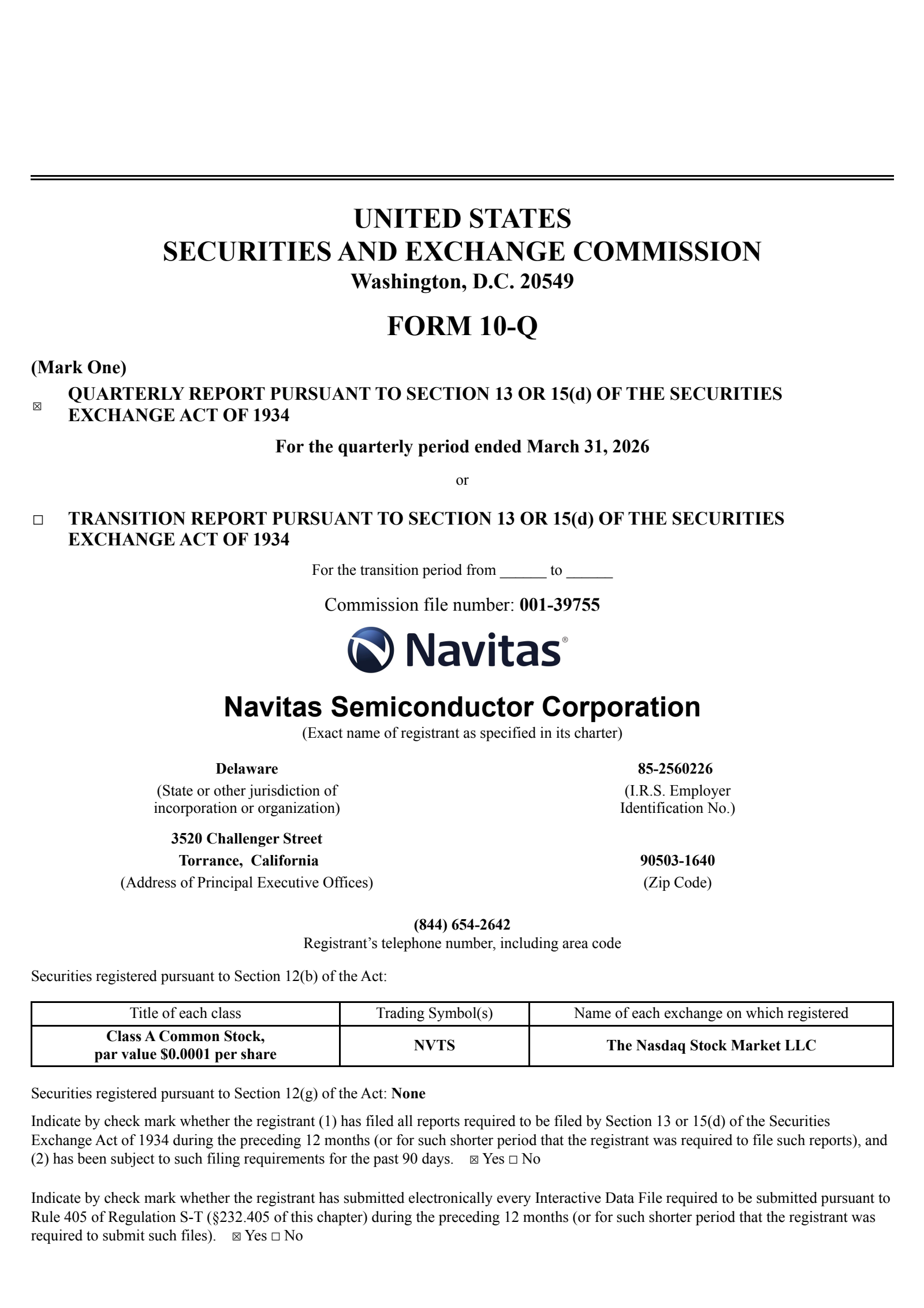 Navitas Semiconductor's Q1 2026 Quarterly report