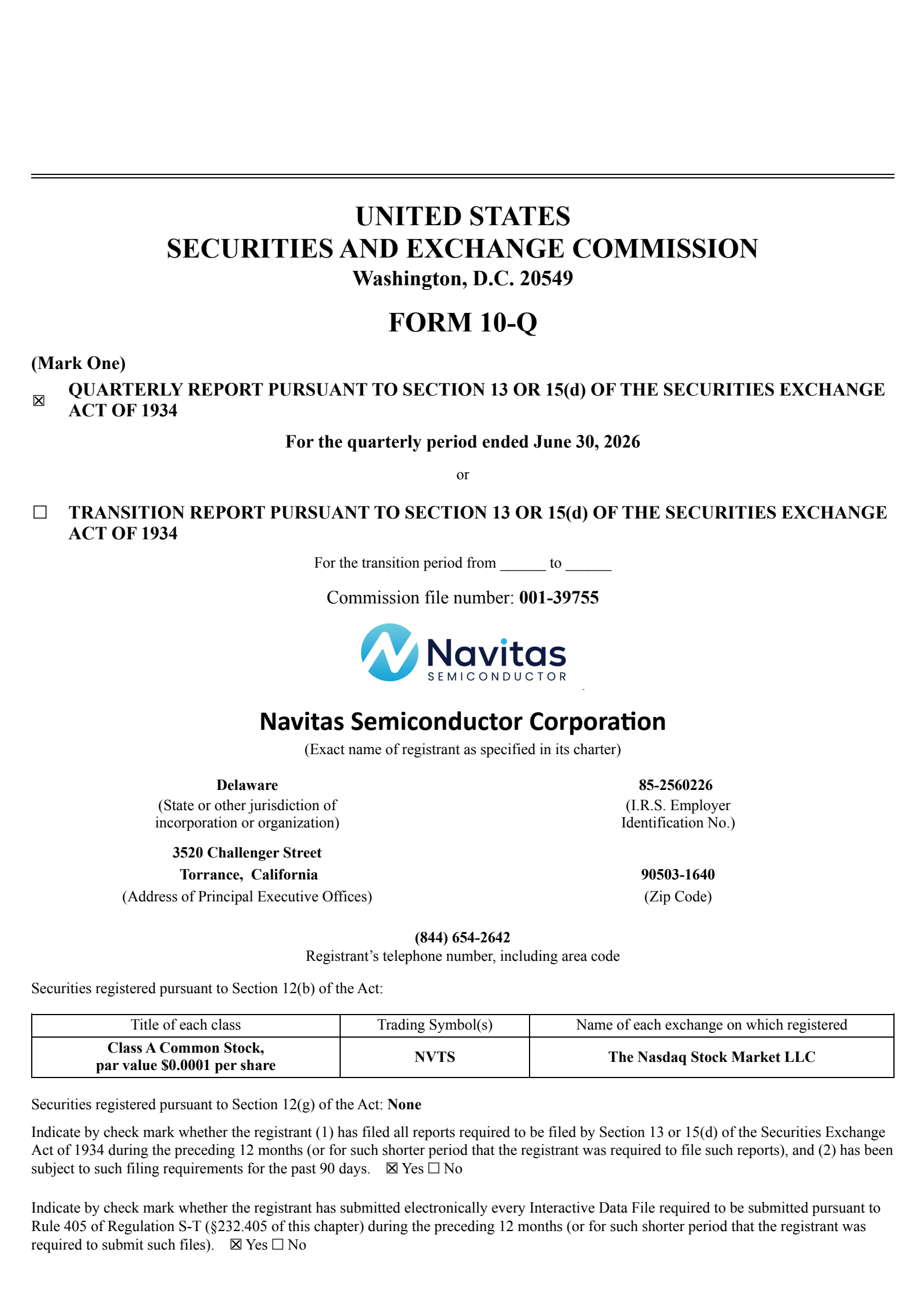 Navitas Semiconductor's Q2 2026 Quarterly report