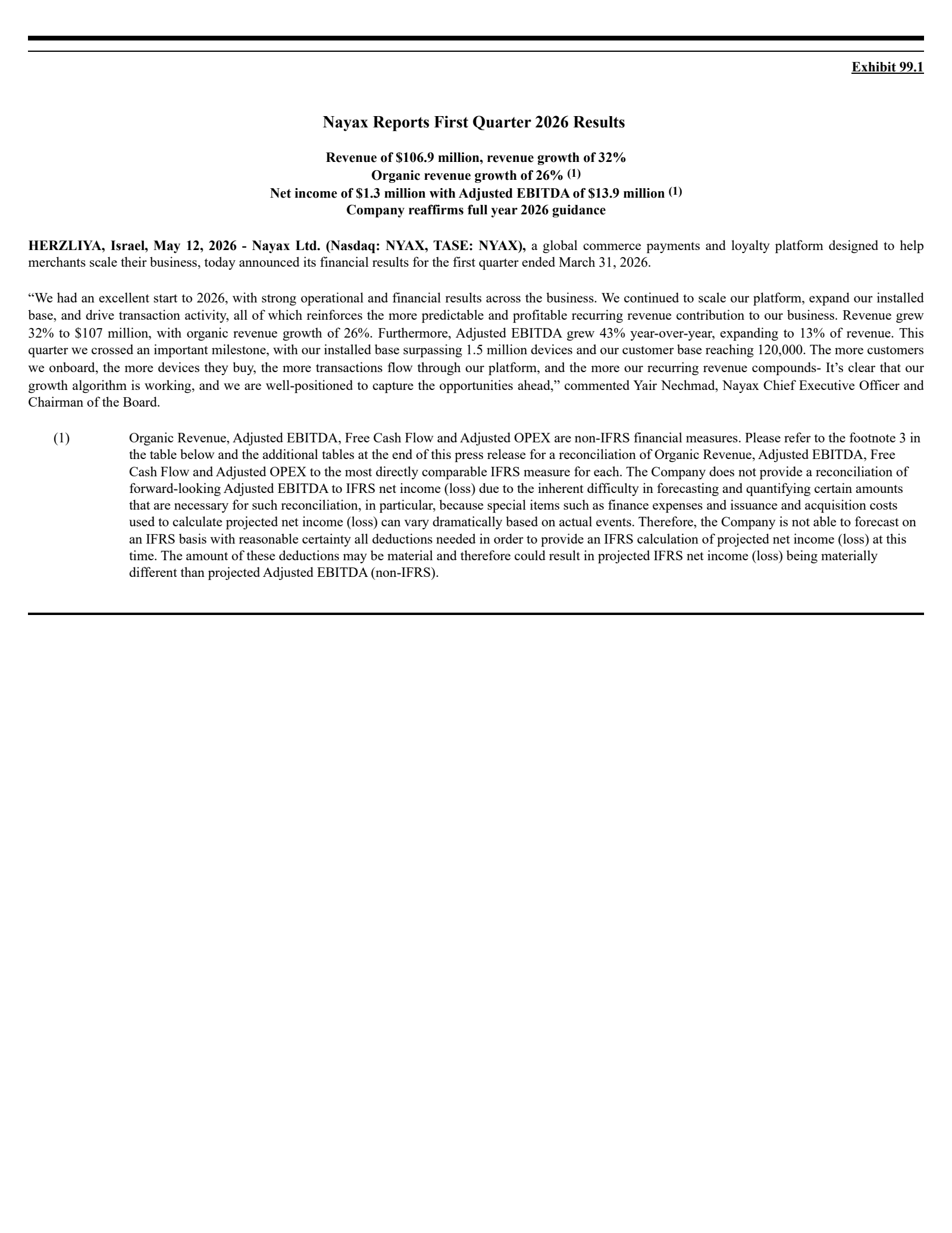 Nayax's Q1 2026 Press Release