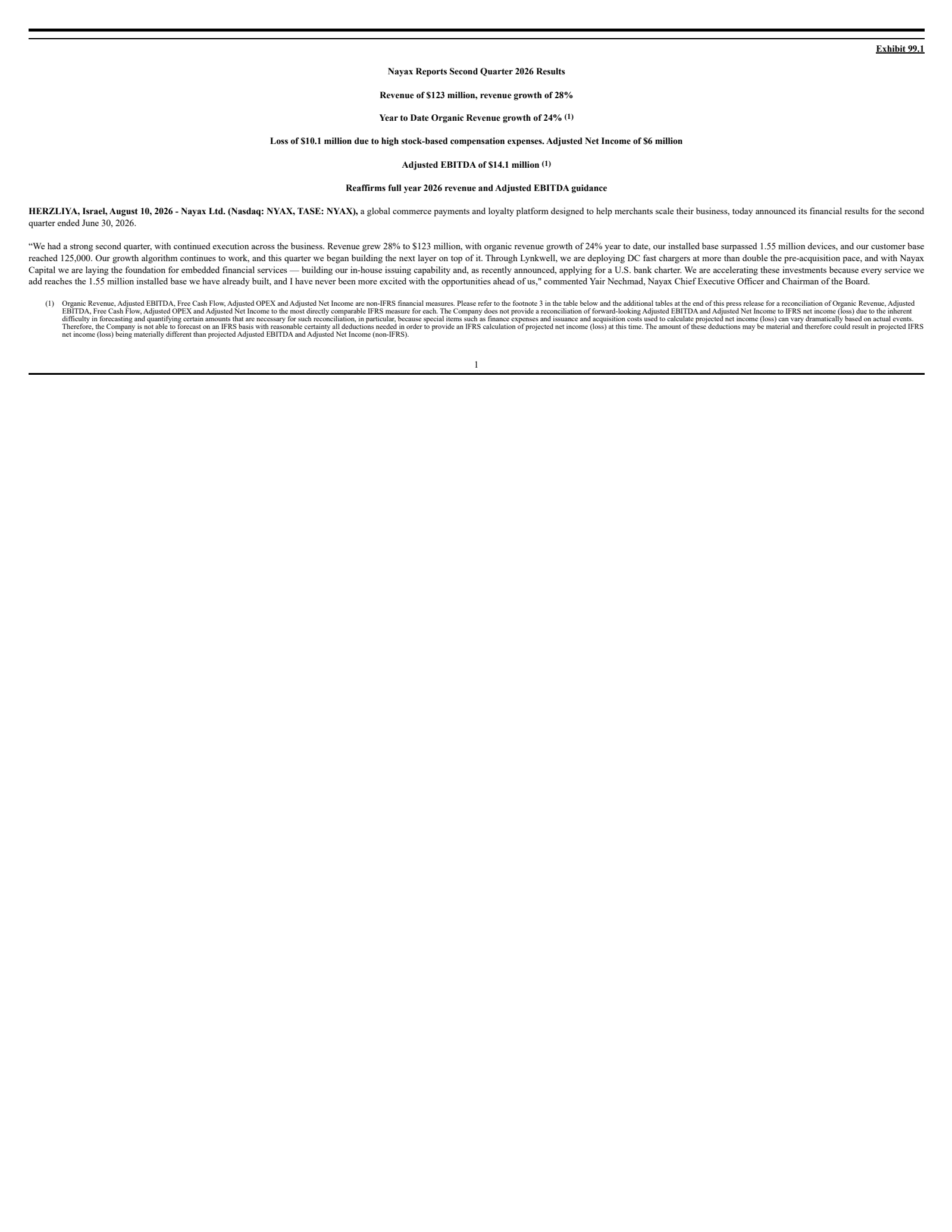 Nayax's Q2 2026 Press Release