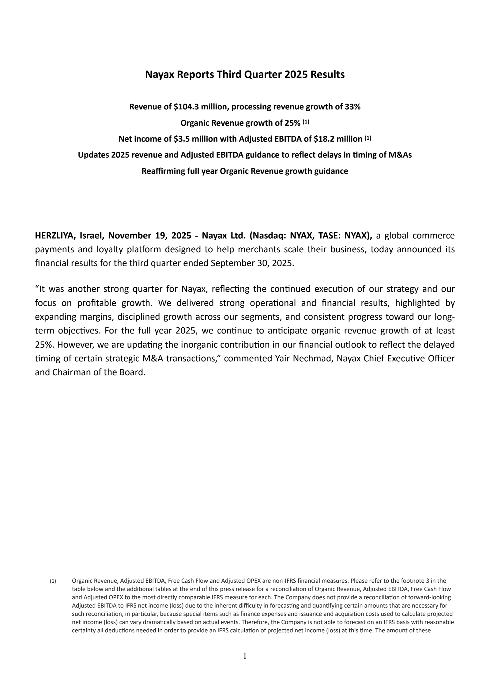 Nayax's Q3 2025 Earnings Release