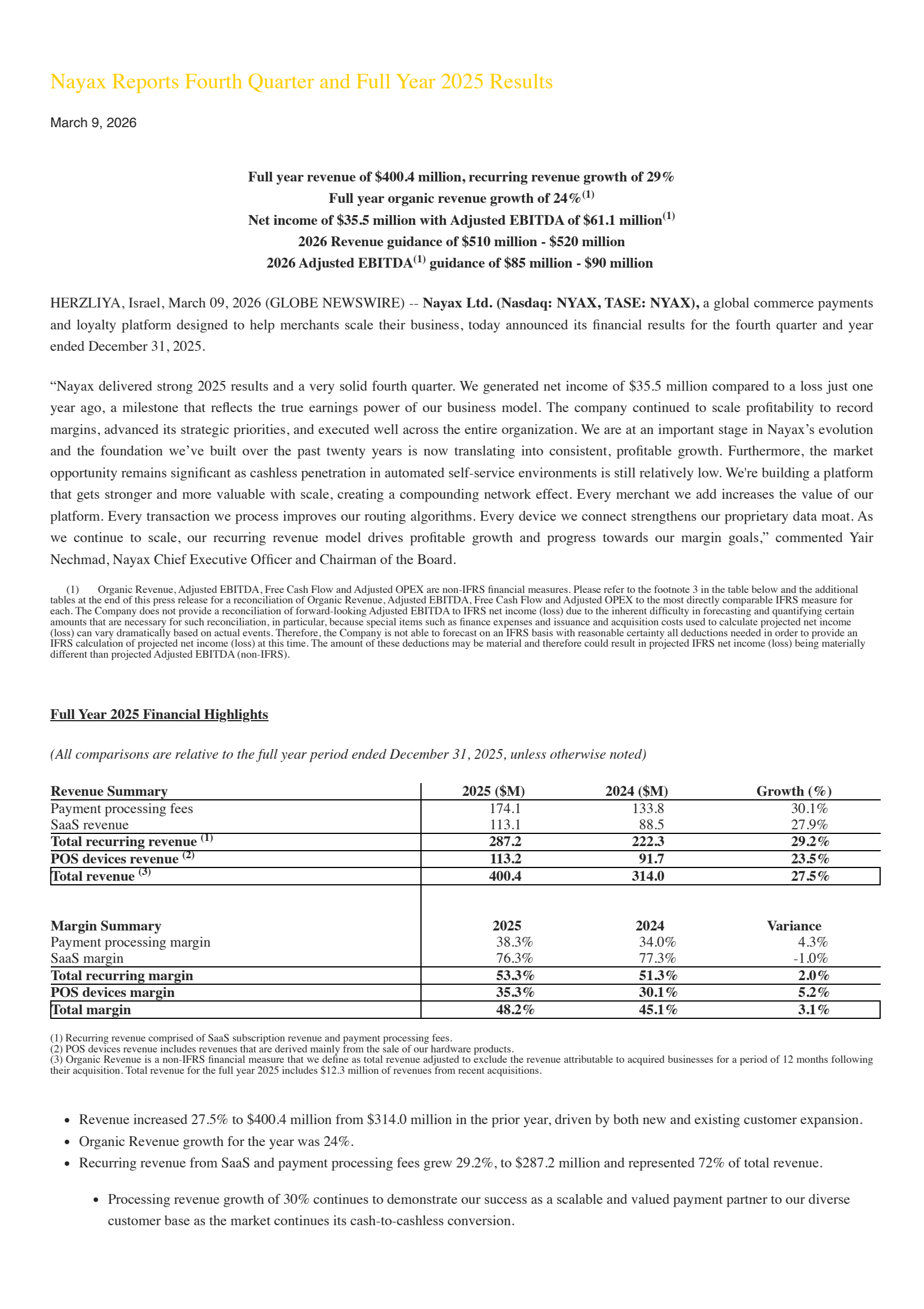Nayax's Q4 2025 Press Release