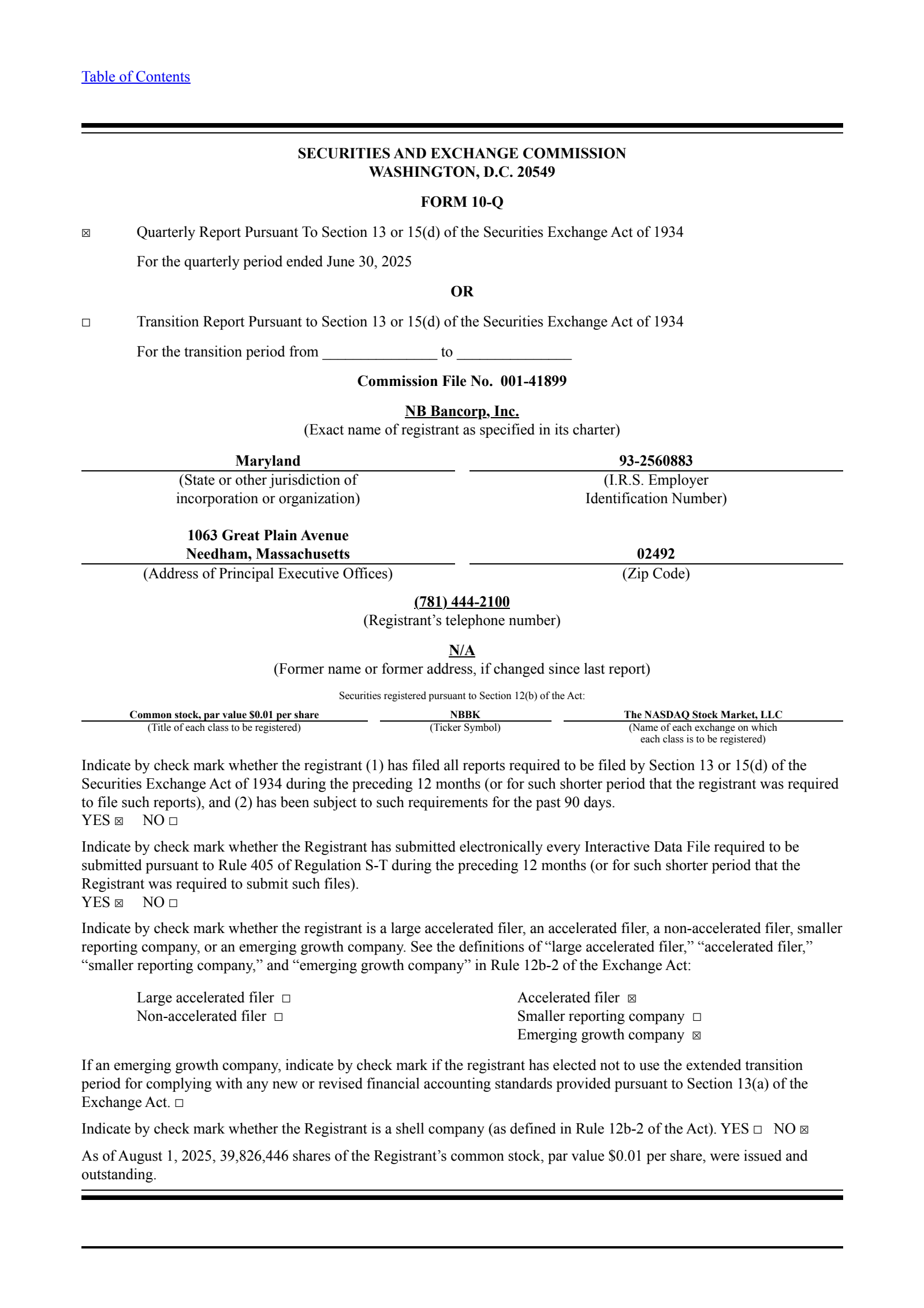 NB Bancorp's Q2 2025 Quarterly report
