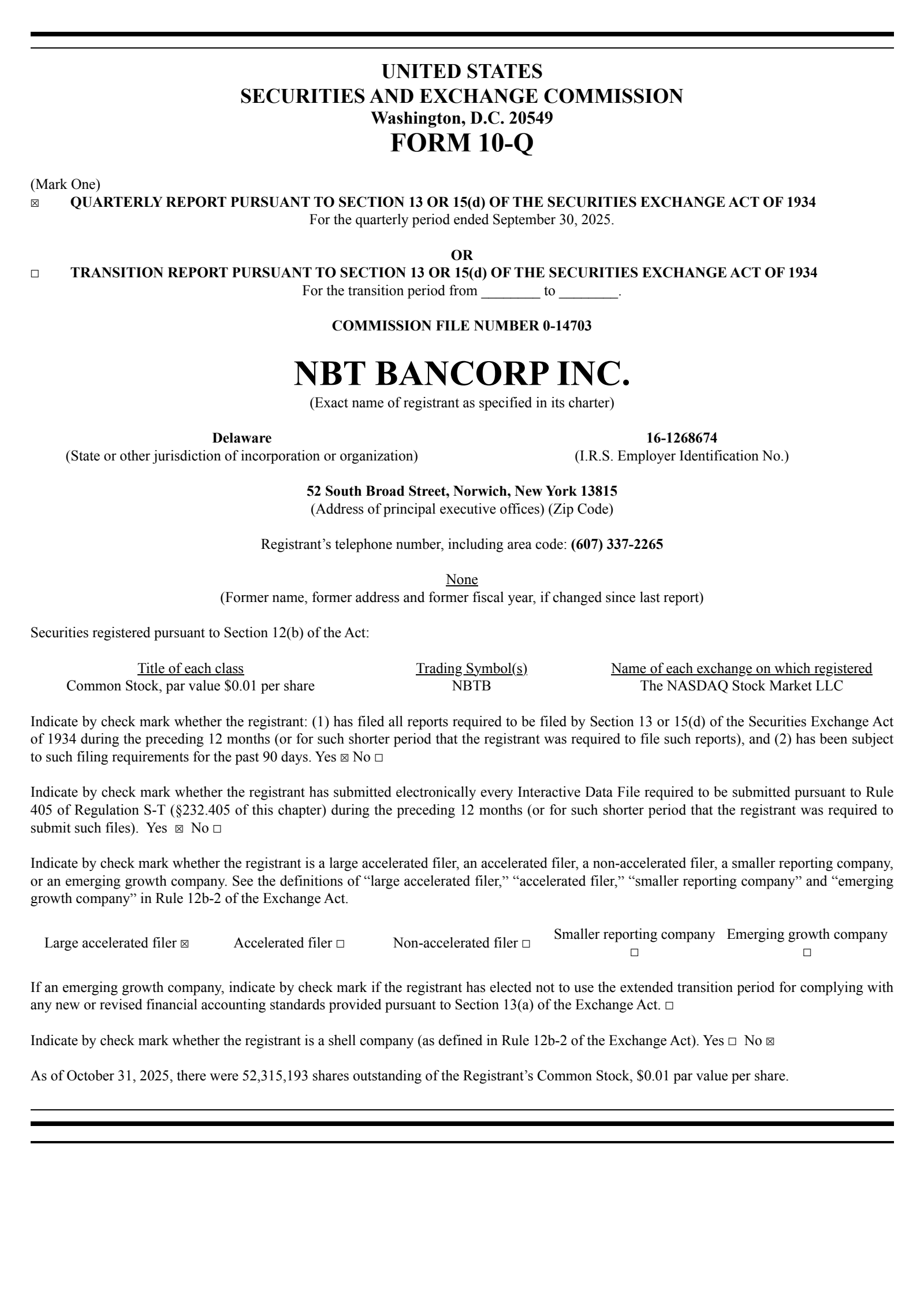 NBT Bancorp's Q3 2025 Quarterly Report